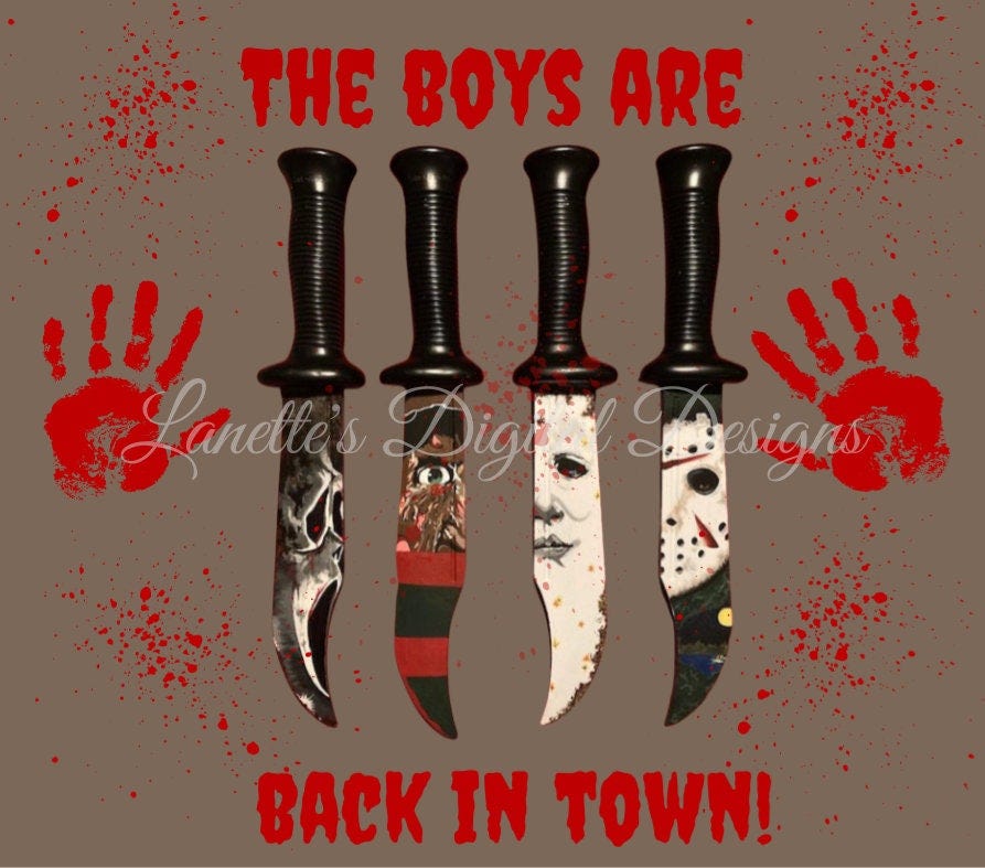 The Boys are back in town Horror Knifes 20oz Skinny Tumbler, Wrap, Instant Download, PNG, Waterslide