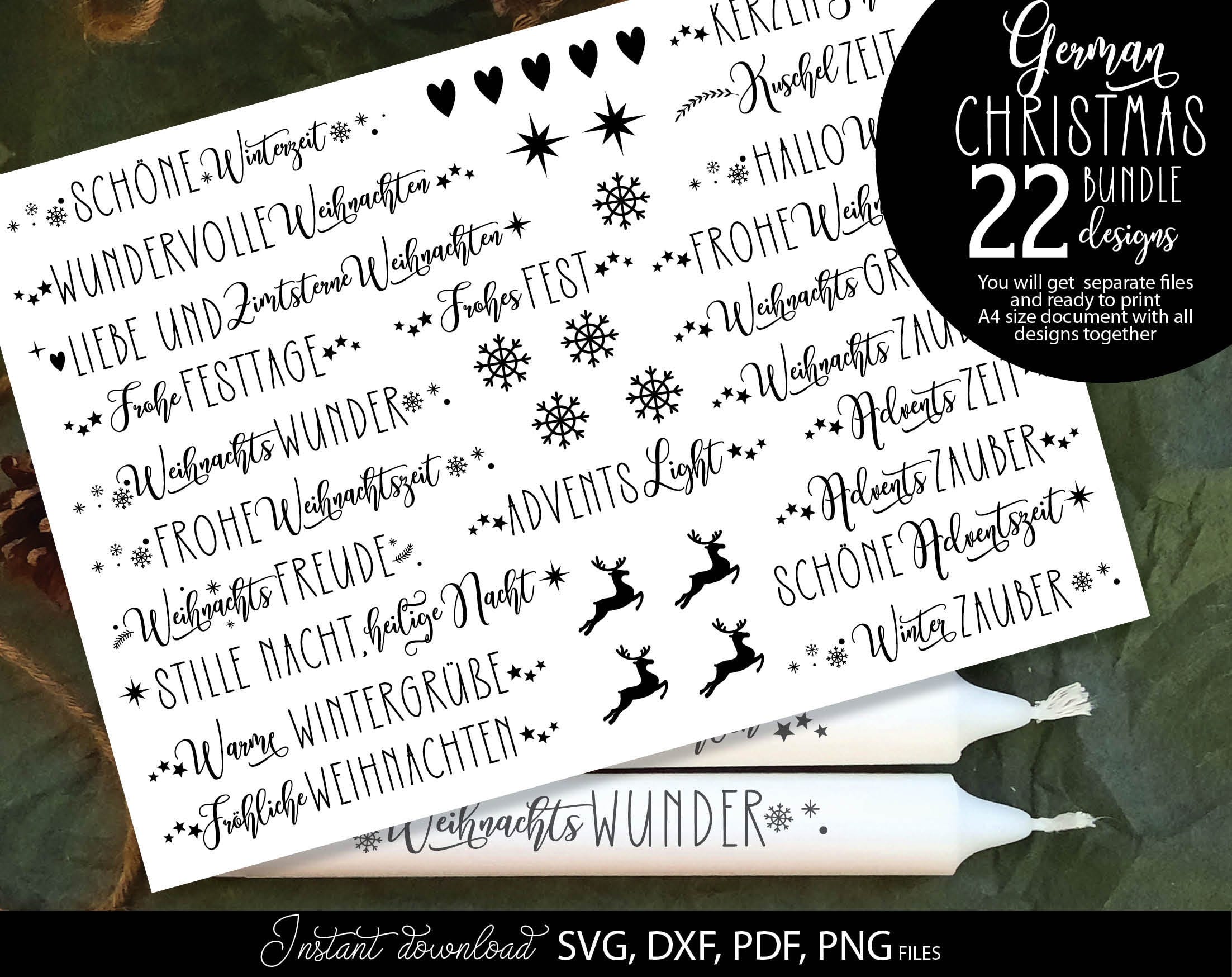 Bundle German Words Christmas SVG | Cut File German Lettering Christmas | Plotter File Candle Texts Christmas Candle Design SVG