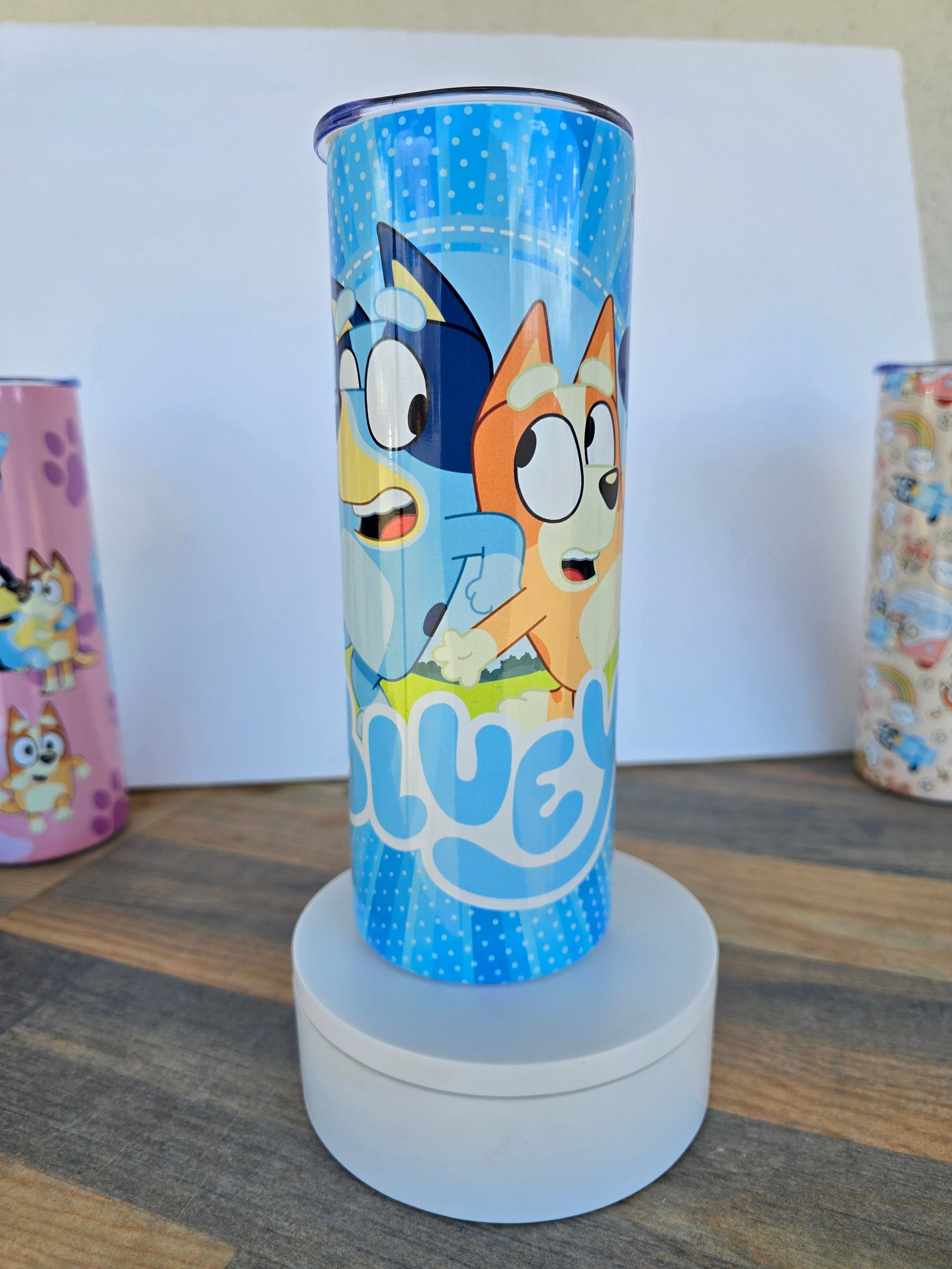 Bluey Inspired 20oz Tumbler Cup Mug W/Lid, Straw and box Free Shipping Cartoon blue dog Disney gift for boy girl