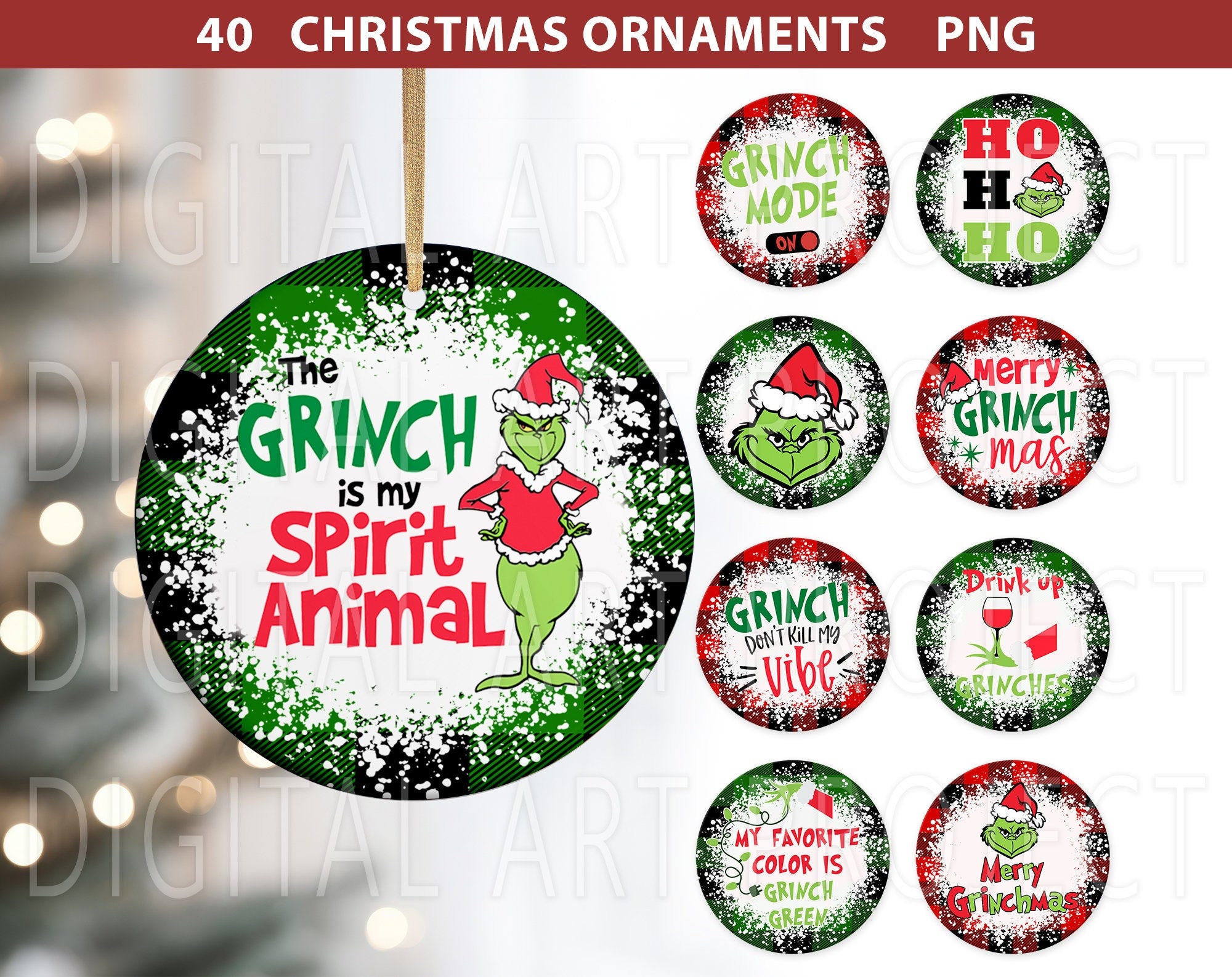 Christmas Ornament Png, Green Face Ornament, Green Face Png, Buffalo Plaid, Christmas Png, Christmas Sublimation, Round Ornament Png, Spirit