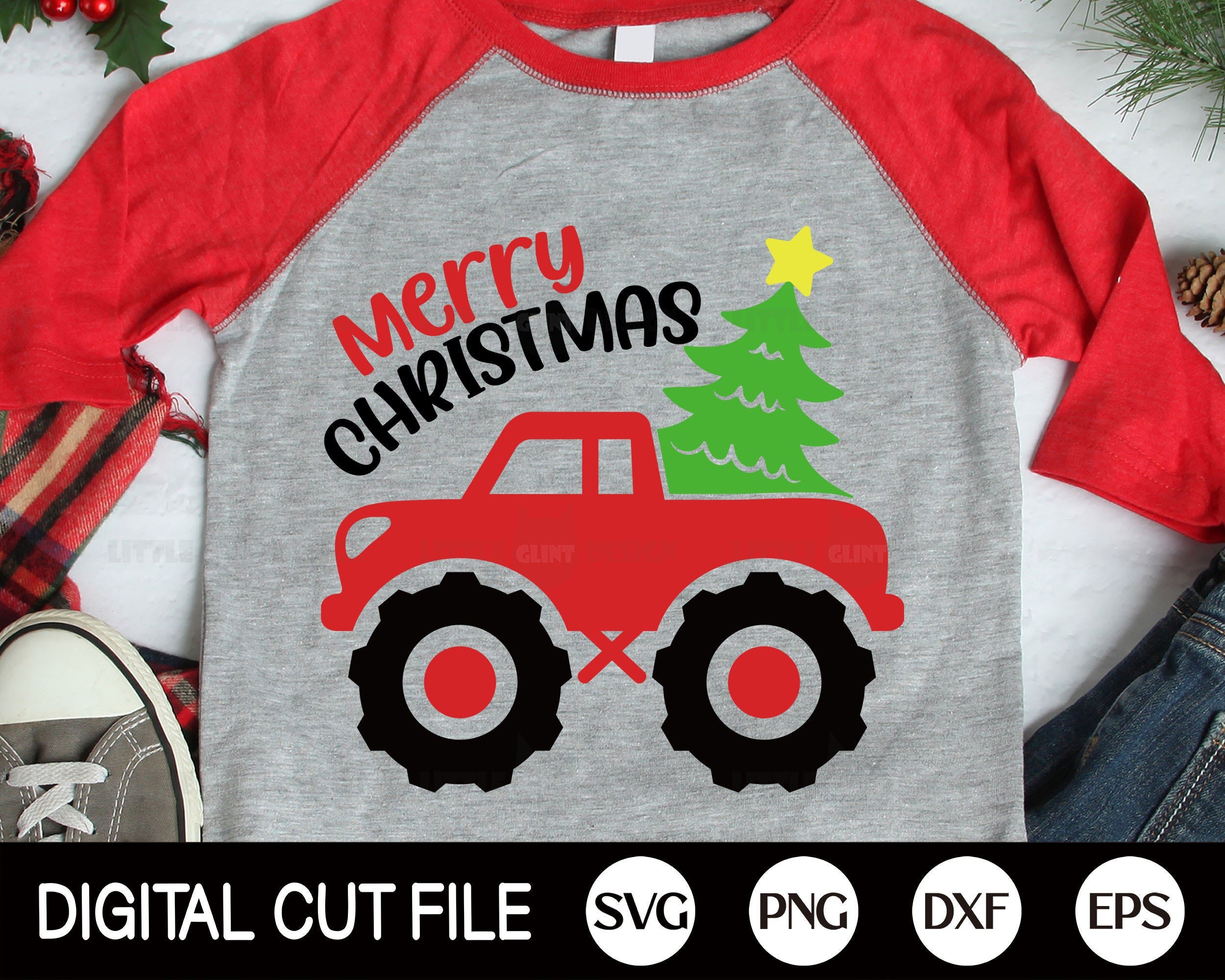 Christmas Truck Svg, Monster Truck Svg, Christmas Tree, Merry Christmas Dxf, Kids Cut File, Boy Shirt Design, Holiday, svg files for cricut