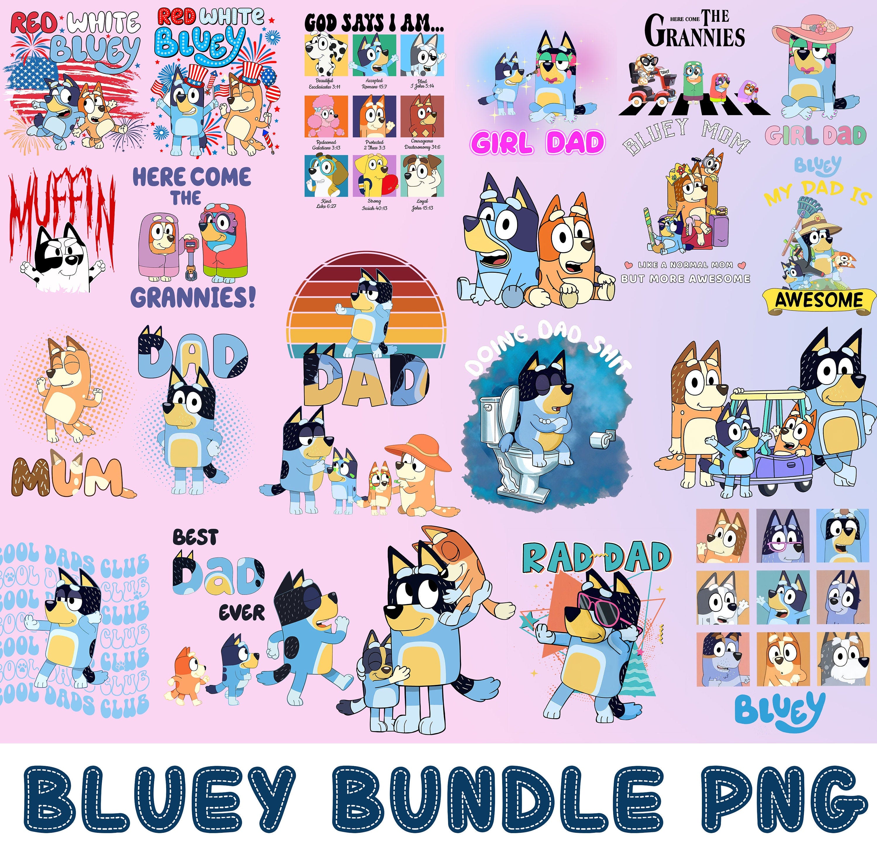 Mega Bluey Family Bundle Digital Download, Bluey Cut Files For Cricut, Bluey Clipart, Bluey And Bingo PNG, Bluey Family, Bluey Birthday PNG