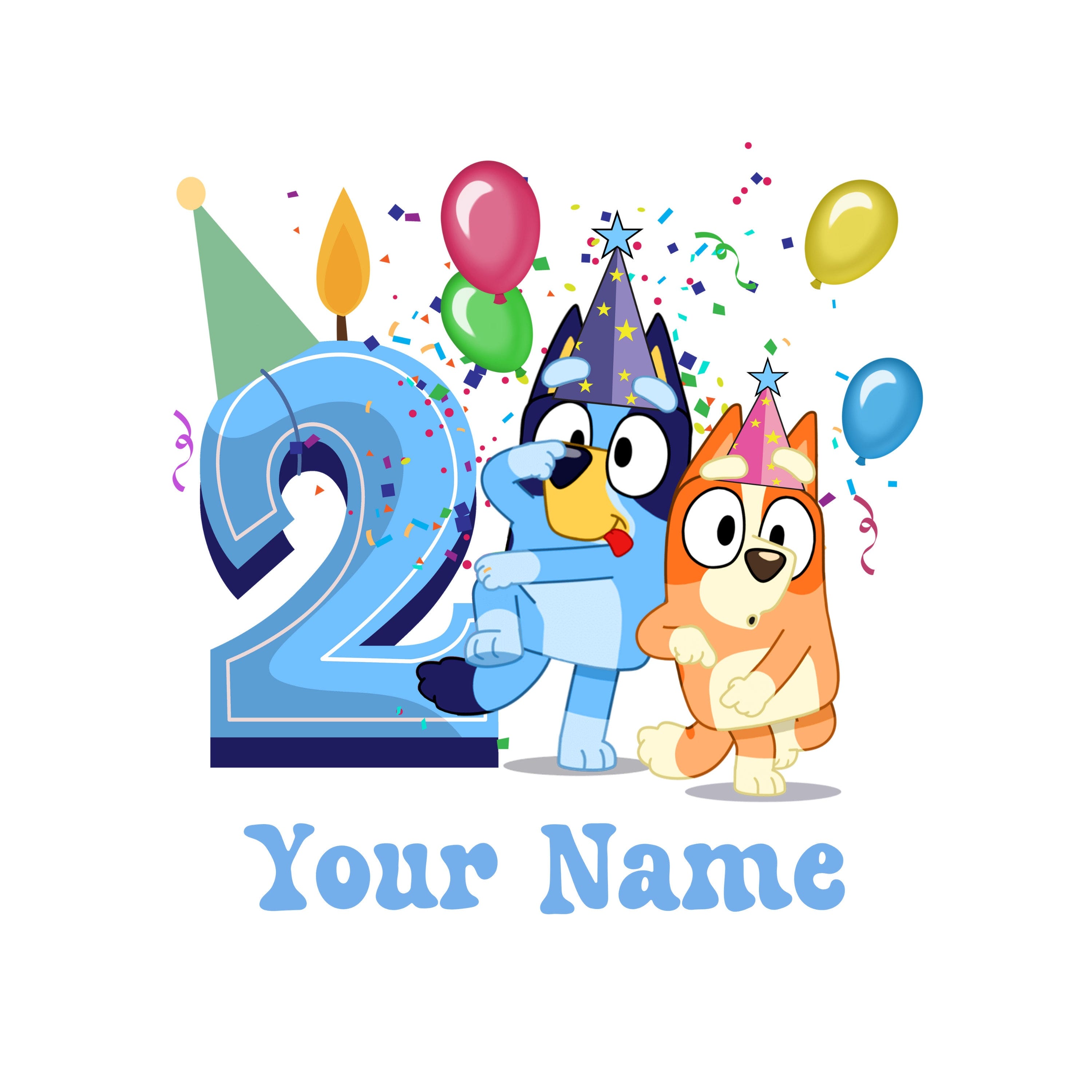 Blue Dog Birthday PNG Digital Download File Boy Age 2 Custom Name Colour Customise Sublimation Party Celebration Re-Size 300dpi Quality