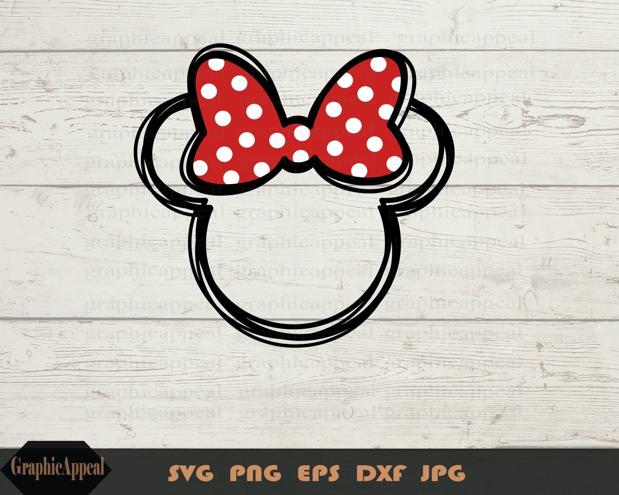 Outline, Sketch, Magical, Mouse, SVG, Ears, Polka Dot Hair Bow, Clipart, Instant Digital Download, Cut File, Graphic, Svg Jpeg Png Eps