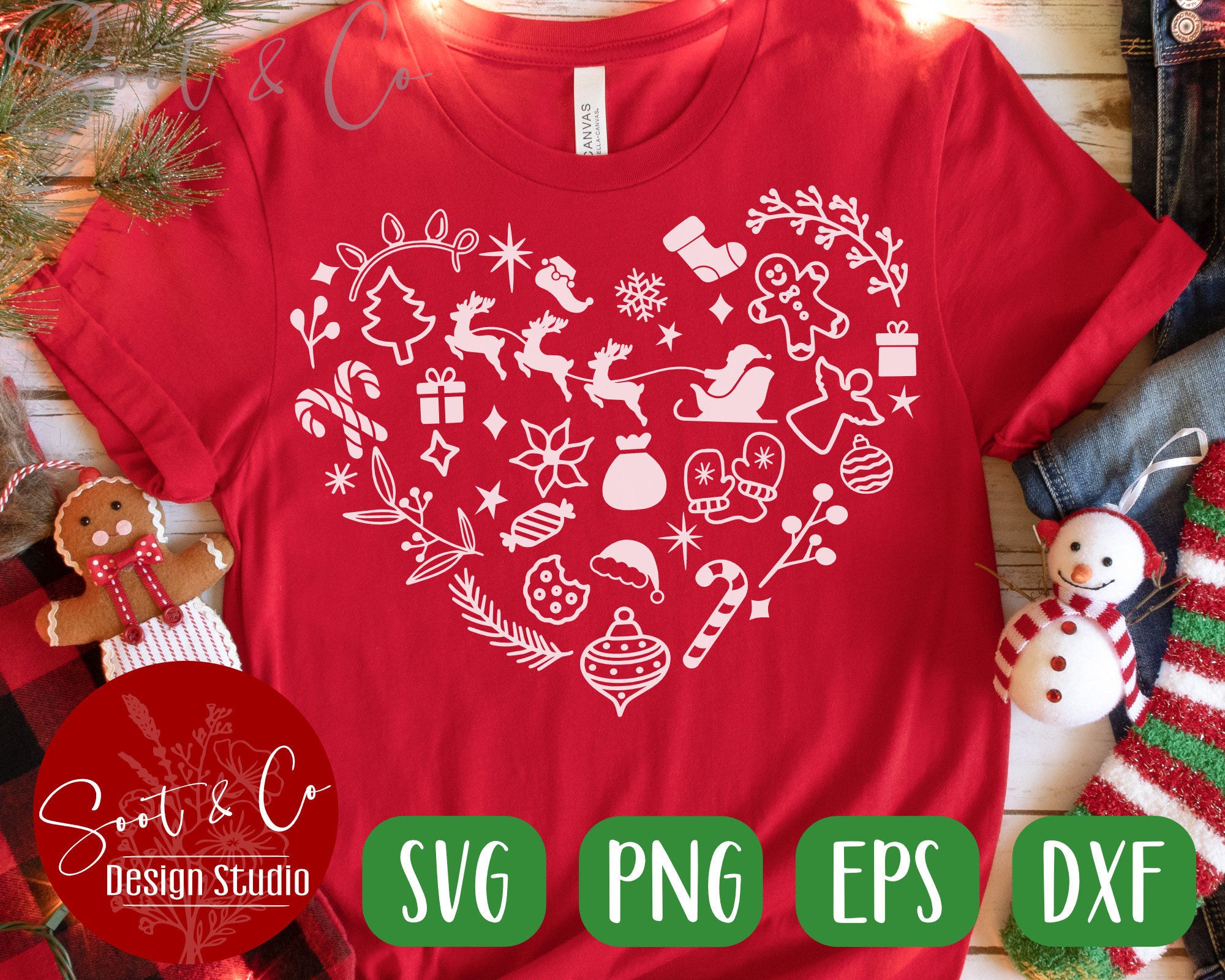 Christmas SVG design - Christmas Heart  SVG file for Cricut - Christmas svg - Christmas sign SVG - Cut file, Stencils, Transfers