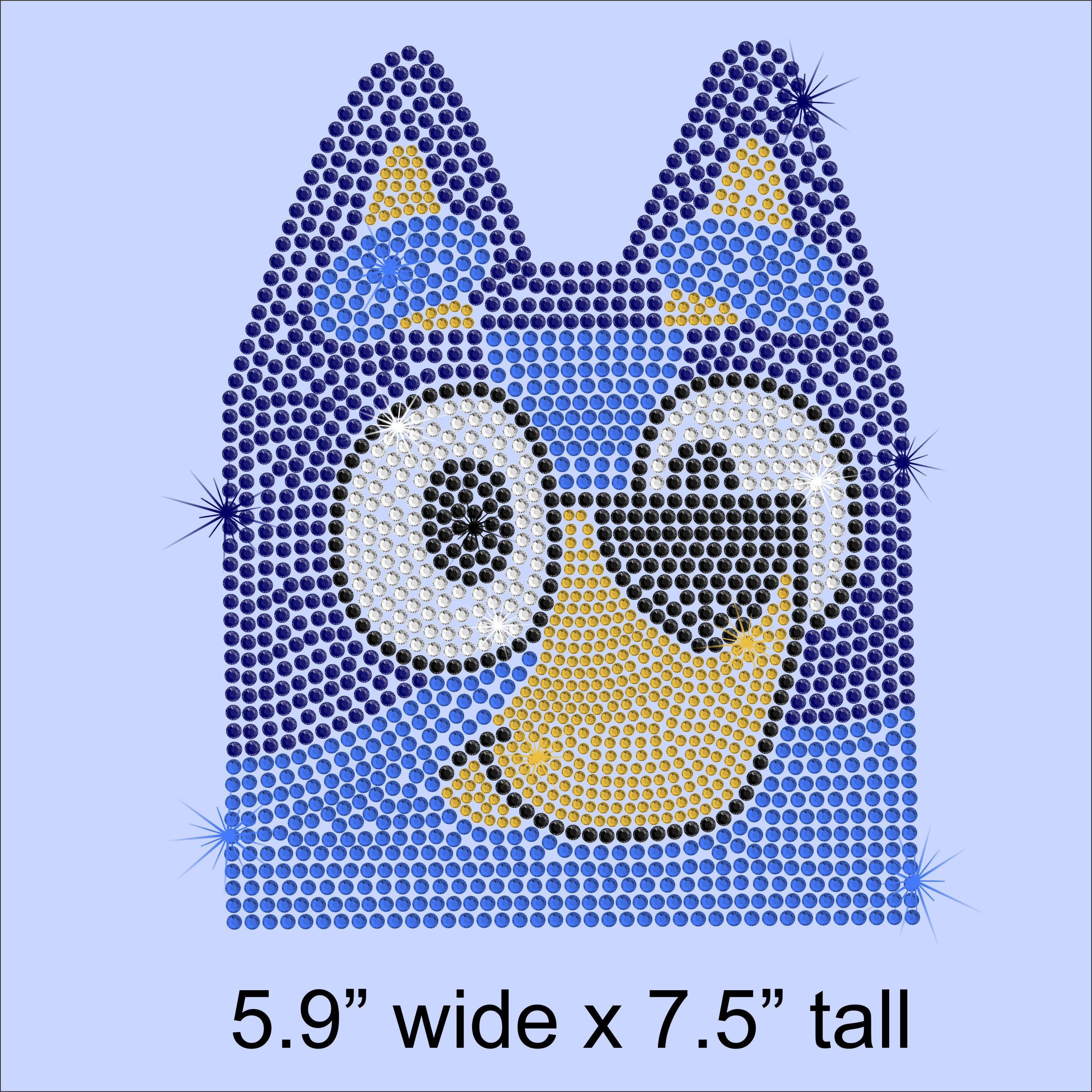 5.9" BLUEY iron on rhinestone transfer applique patch bling