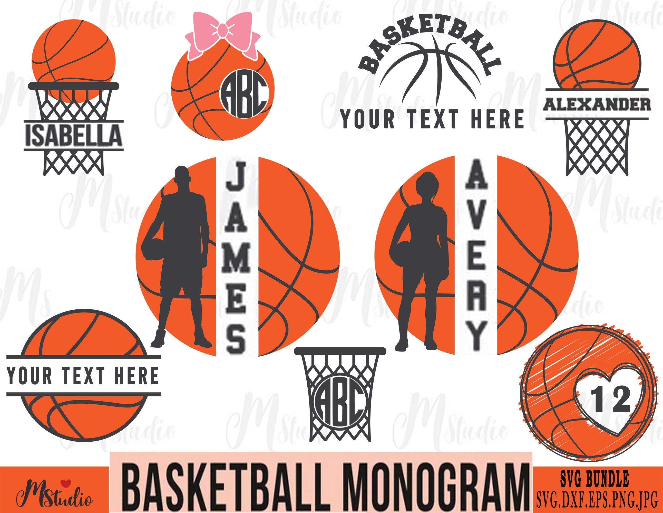 Basketball Monograms Svg, Cut File, Basketball Svg, Basketball Ball SVG Instant Digital Download, Svg File For Cricut, Silhouette