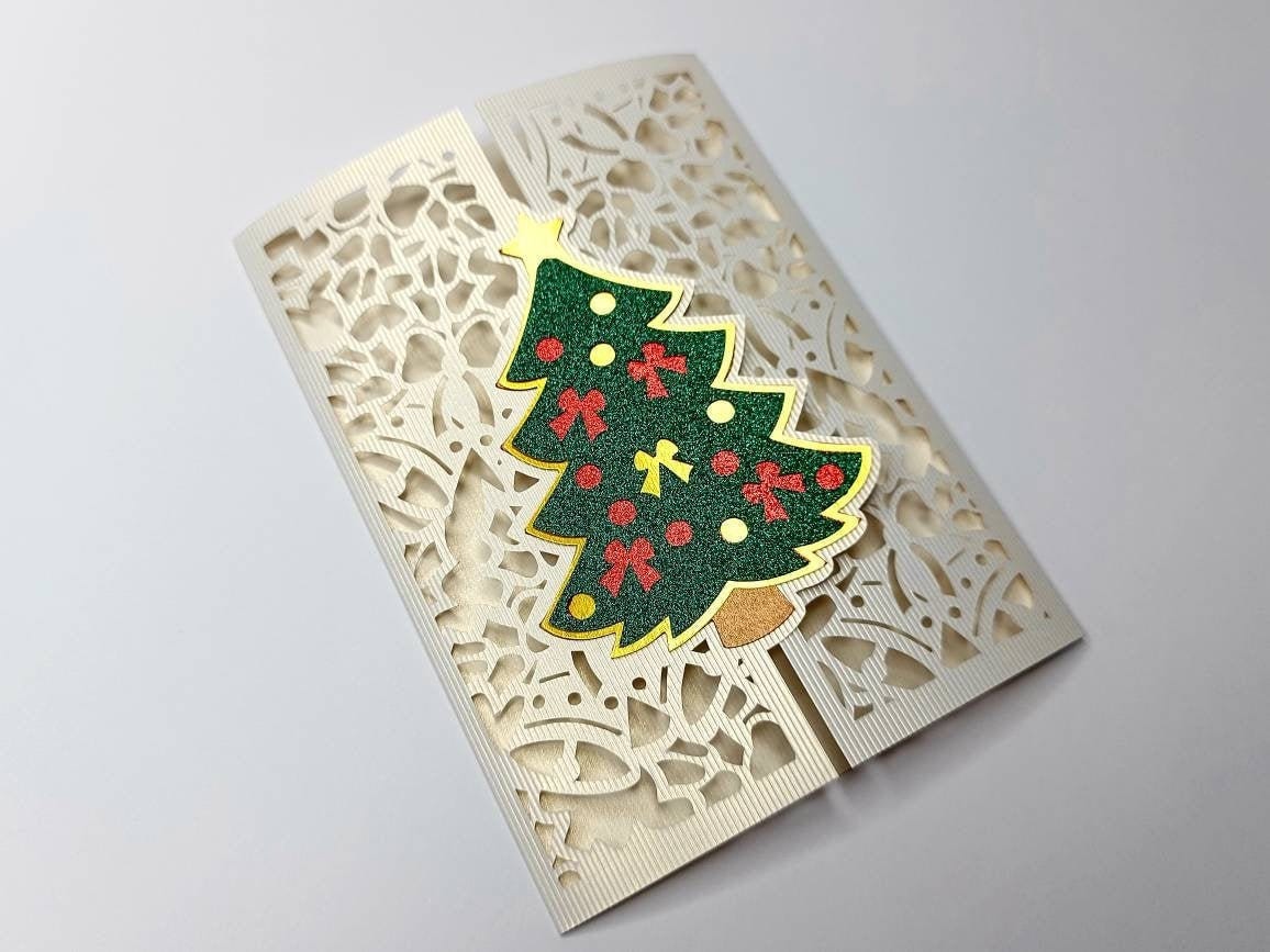 Christmas Cards SVG Files Cricut Gate Fold Card Templates Christmas Tree Cards Cricut Silhouette Cameo Laser Cut Christmas Gifts Invitation