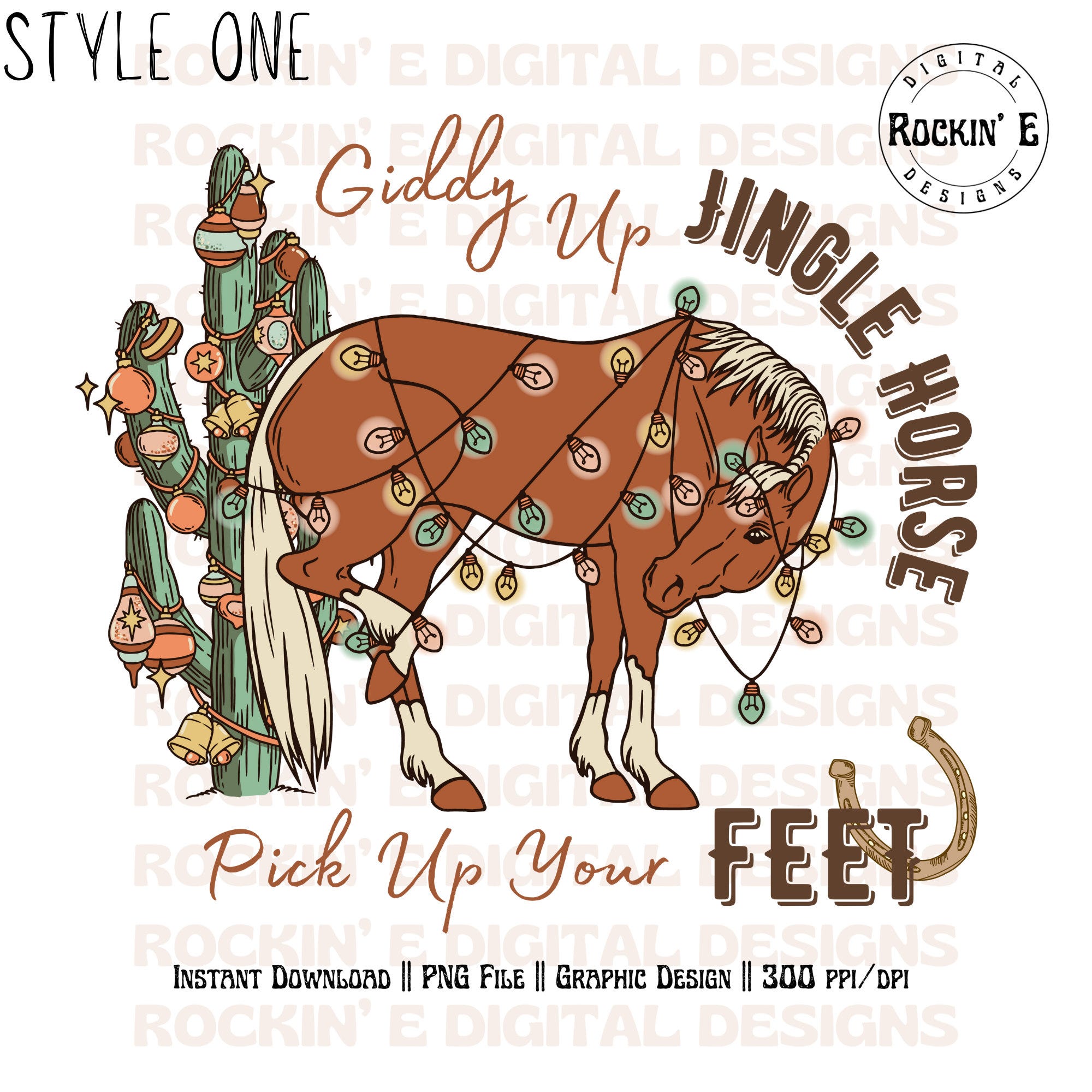 Giddy Up Jingle Horse Pick Up Your Feet Cactus | Western PNG Sublimations, Cowgirl Christmas, PNG Clipart, Western Christmas png