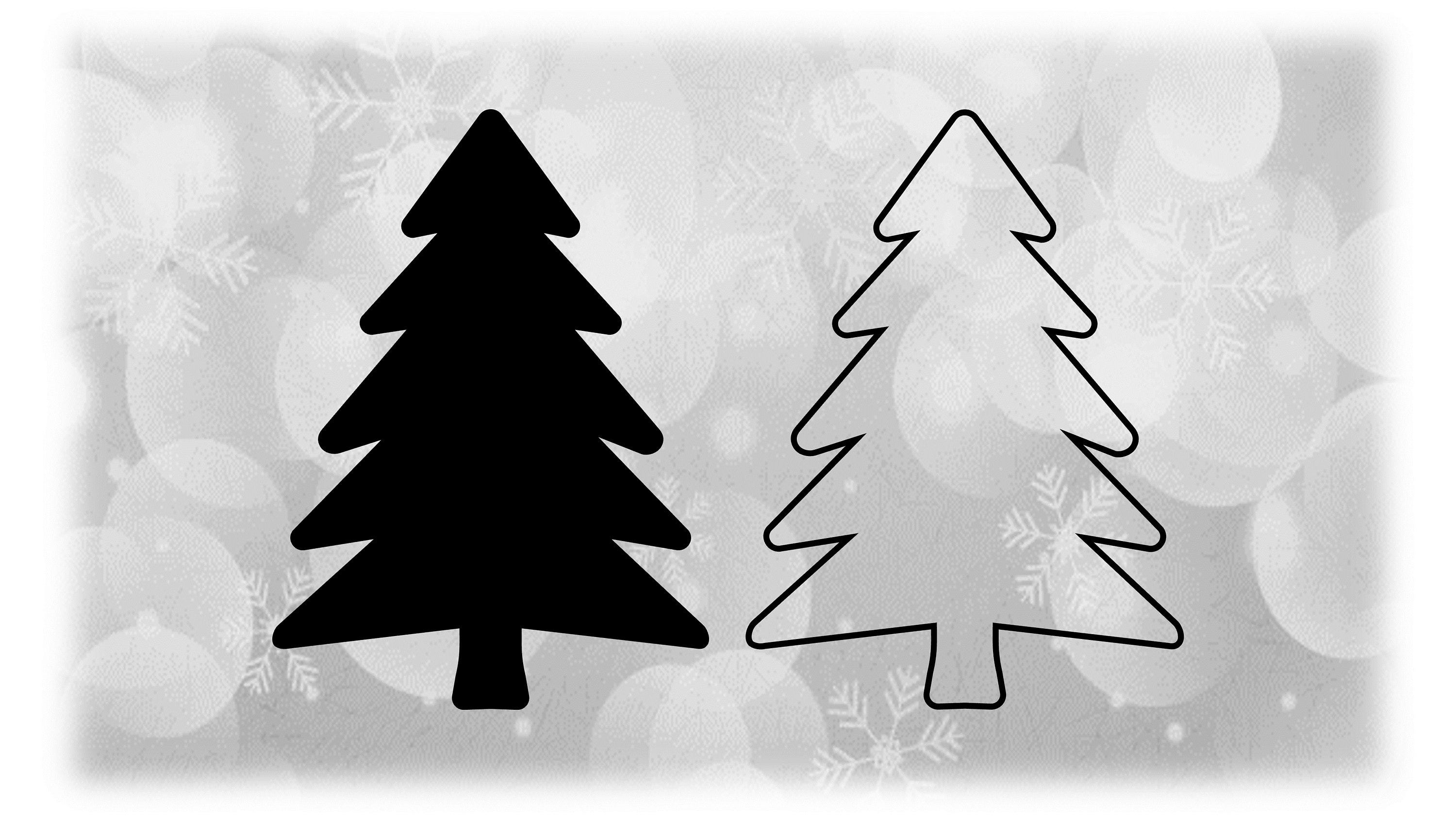 Holiday Clipart: Black Solid and Outline Simple Evergreen / Pine Tree for Winter, Christmas, Yule Celebration - Digital Download SVG & PNG