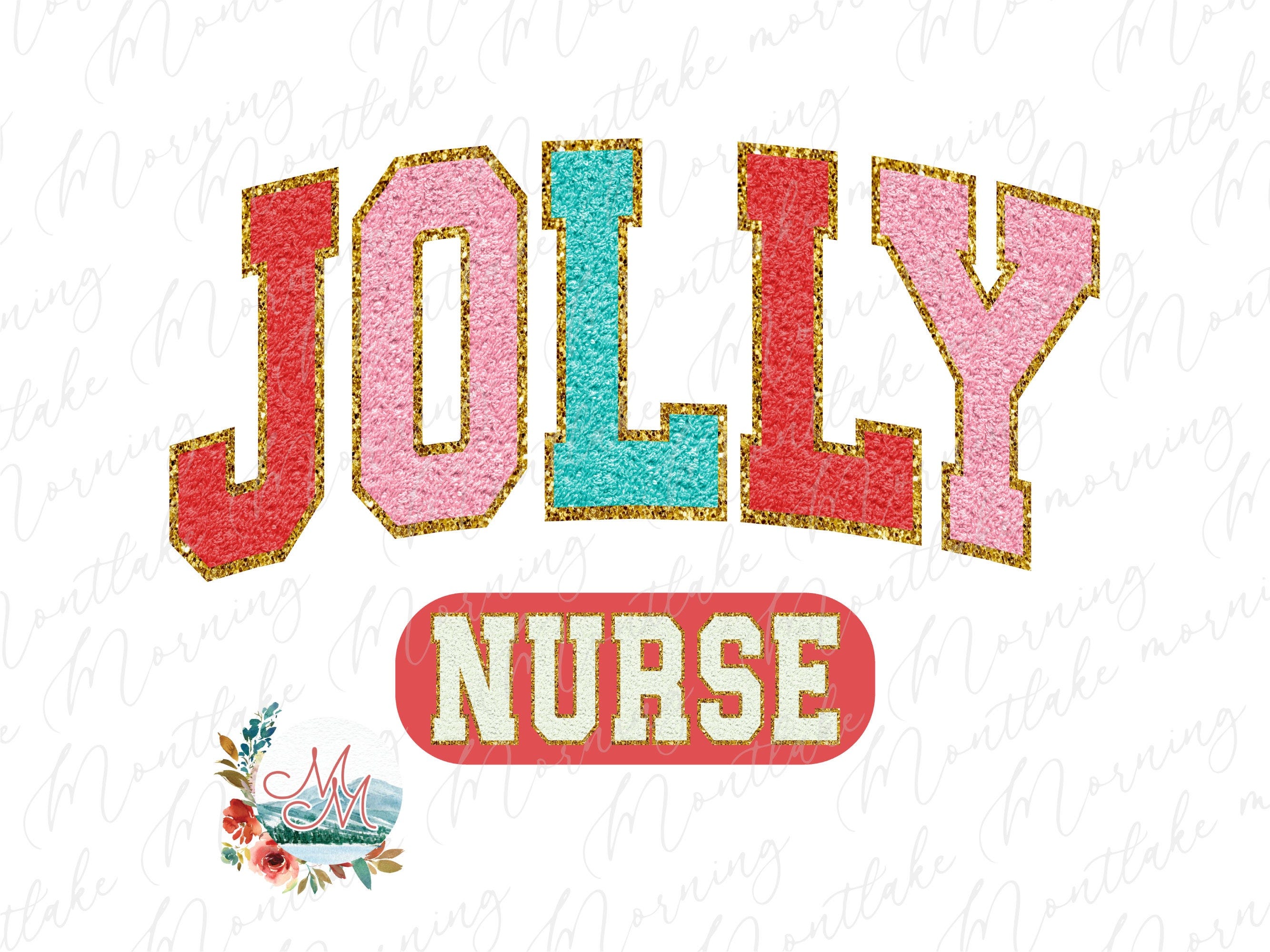Jolly Nurse Varsity PNG | Chenille Athletic Letters Merry Christmas Sublimation | Cute Holiday Medical Digital Design | Retro Vintage PNG