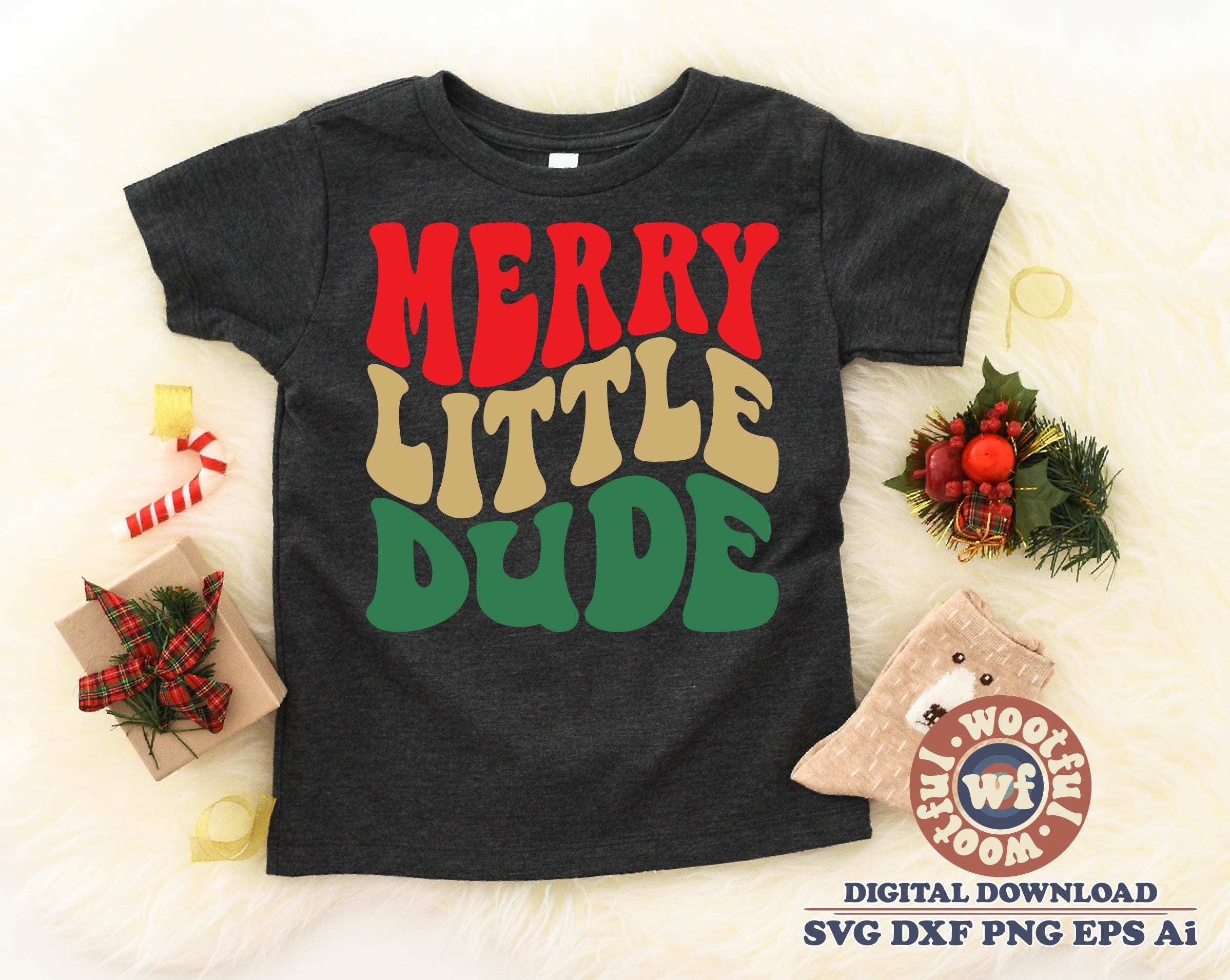 Merry Little Dude svg, Merry and Bright svg, Merry Christmas svg, Winter svg, Wavy Letters svg, Svg Dxf Eps Ai Png Silhouette Cricut