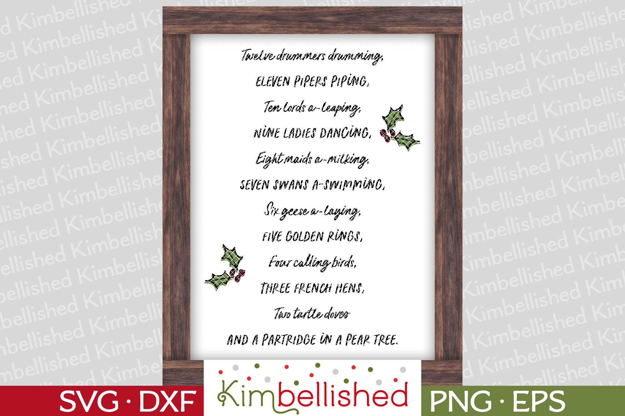 Twelve Days of Christmas Lyrics SVG DXF Digital Cut Files