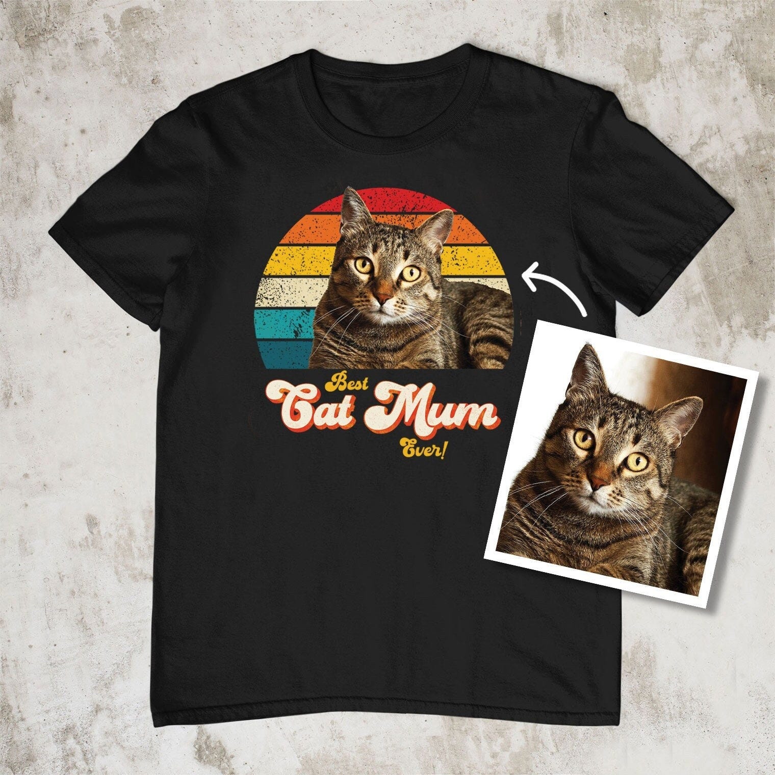Best Cat Mum Ever personalised t shirt tshirt t-shirt. Custom cat photo face picture retro vintage. Gift for her birthday present from Cat