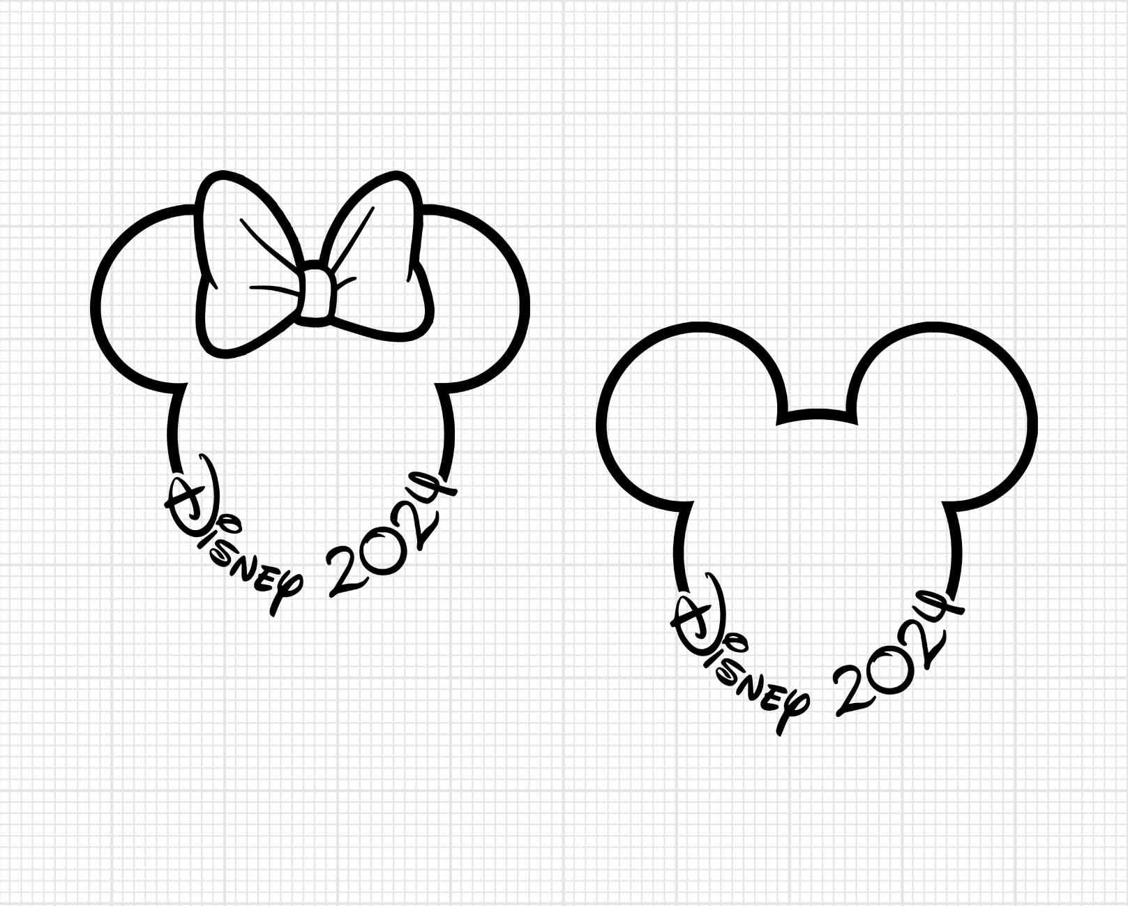 2024, Mickey Minnie Mouse, Ears Bow, Outline, Travel, Trip, Vacation, Svg Png Dxf Formats, Cut, Cricut, Silhouette, Instant Download