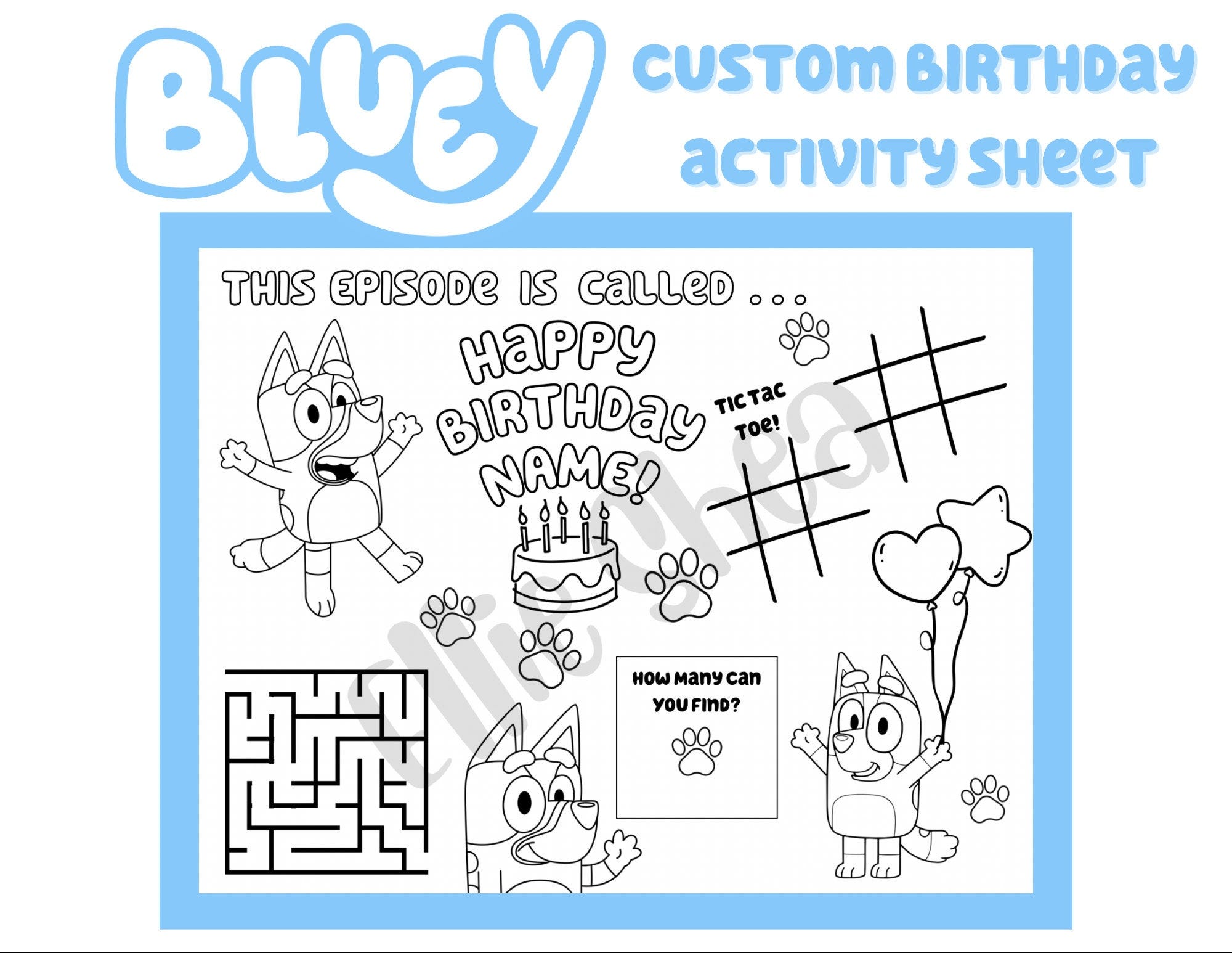 Custom Bluey Birthday Coloring Sheet