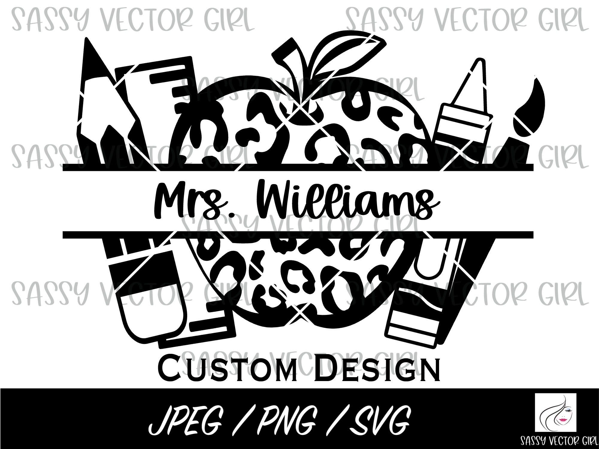 Custom Teacher Name Svg, Teacher Leopard Png, Teacher Split Monogram Svg, Customized Back to School Png, Custom Teacher Sublimation png