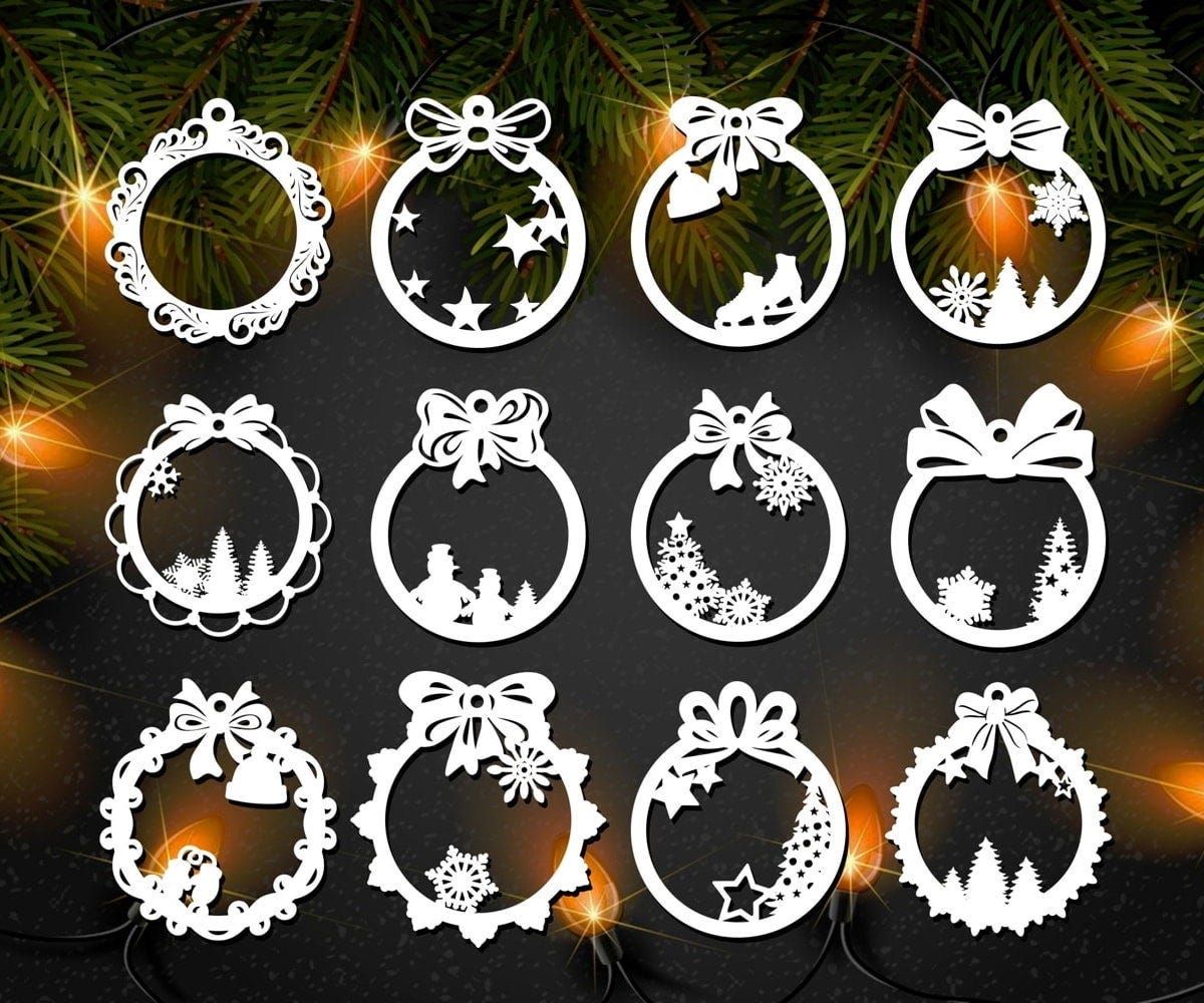 Christmas balls Tree gift Decorations art wood carving stencil laser cut templates 30pcs svg cdr dxf ai pdf file