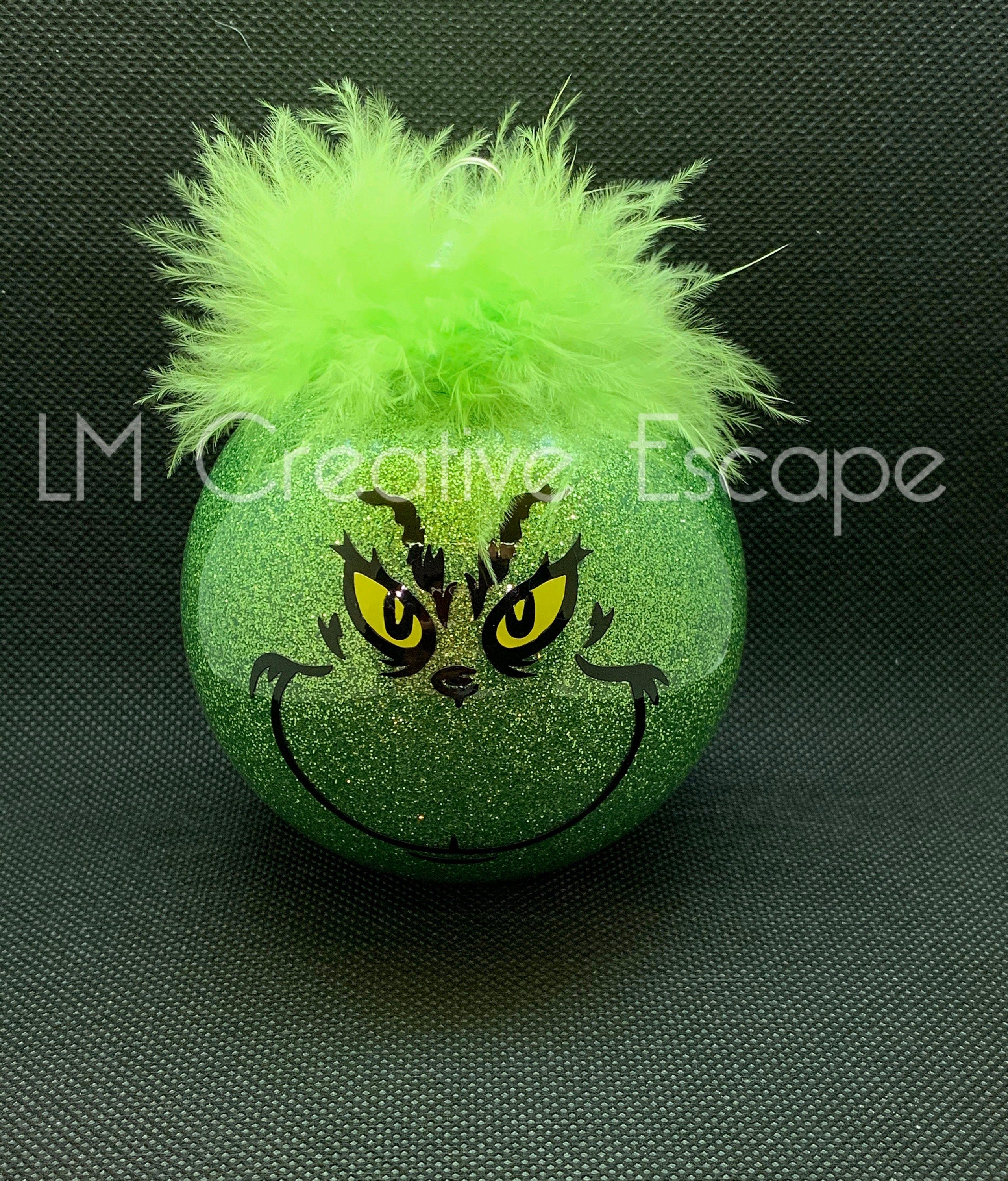 Grinch Face Glitter Shatterproof Christmas Ornament