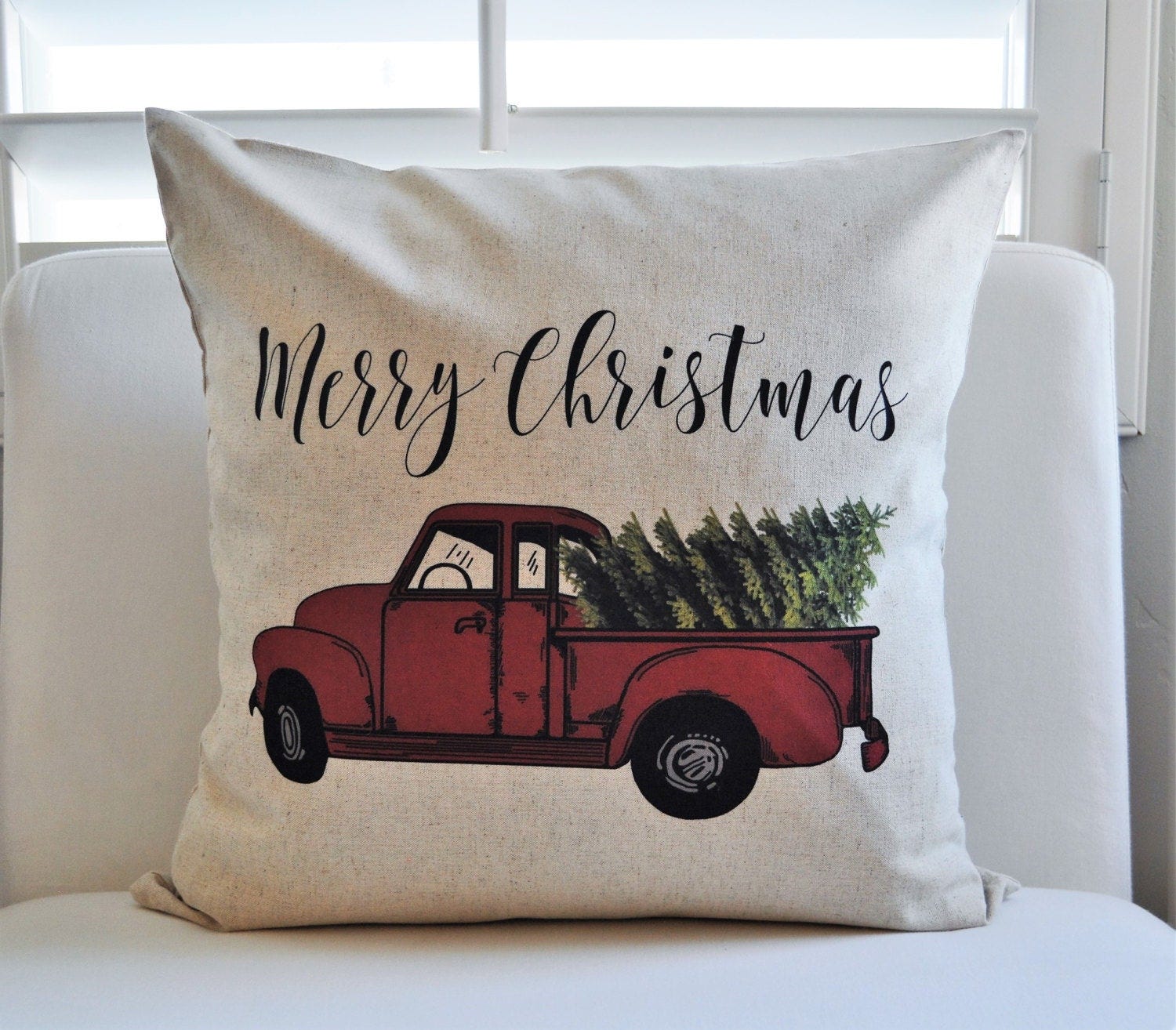 SALE,this weekend ONLY Christmas pillow cover, Christmas, Christmas Tree, Merry Christmas pillow, Vintage christmas,  red Christmas truck