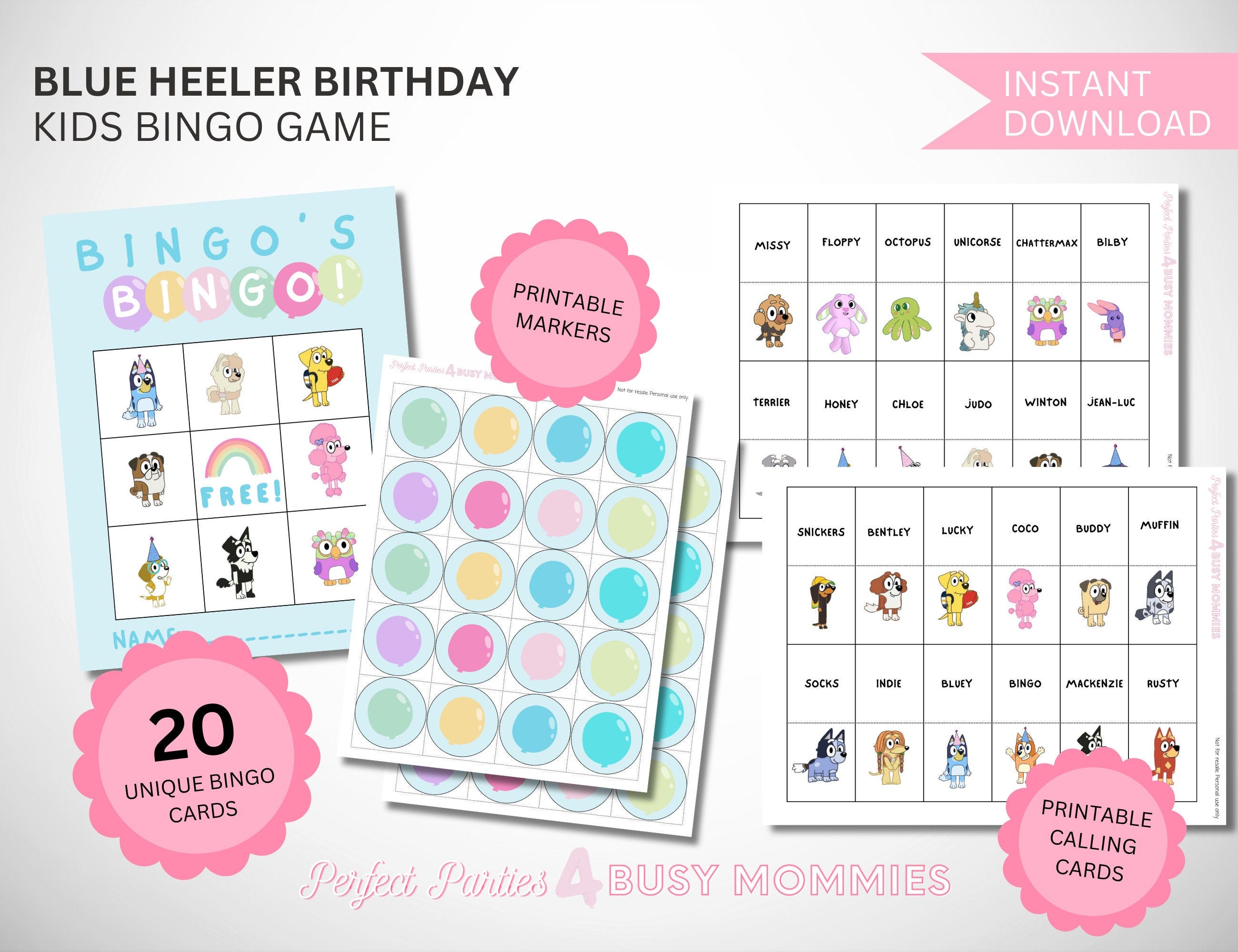 Printable Bingo Game for Dog Birthday Party Game Instant Download.