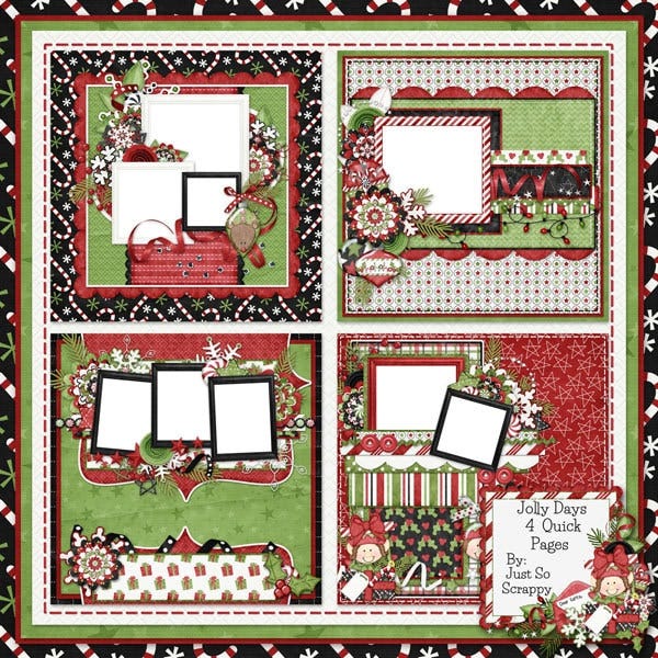 Christmas, Holiday, Jolly Days 12x12 Quick Pages, Digital Scrapbook Kit, Instant Download