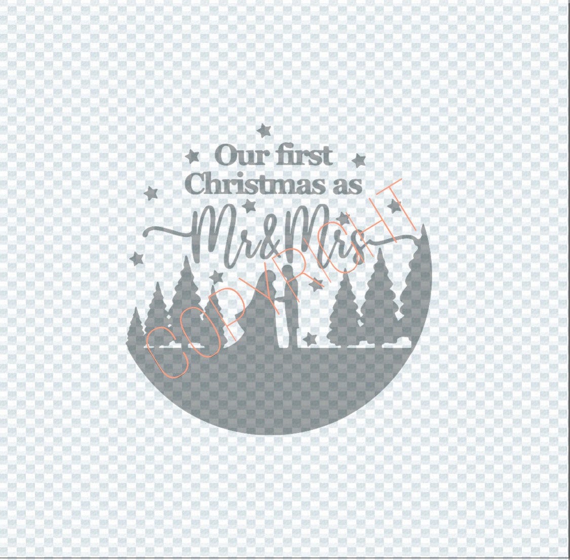 SVG Snow Silouette bundle, First Christmas as Mr & Mrs for flat acrylic bauble. dxf, png, jpeg, jpg