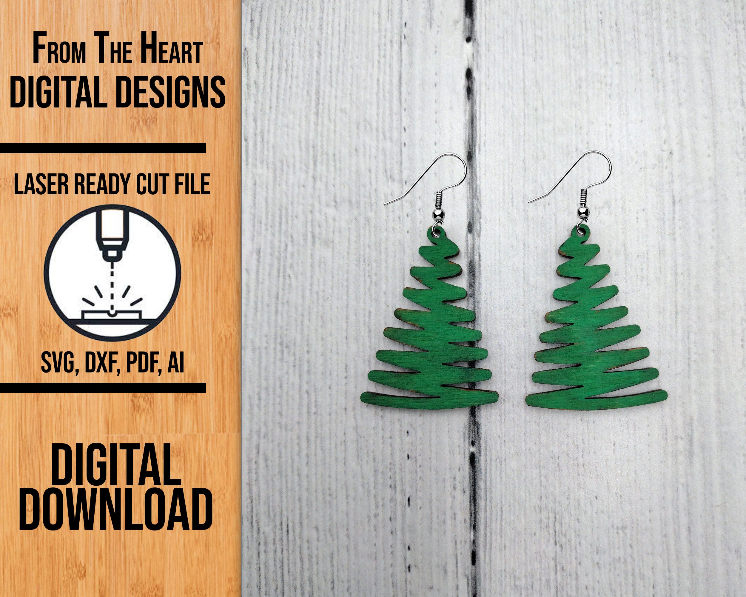 Christmas Tree Earring Laser Cut SVG File, Glowforge Earring Cut File, Laser Cut SVG, Laser Cut File