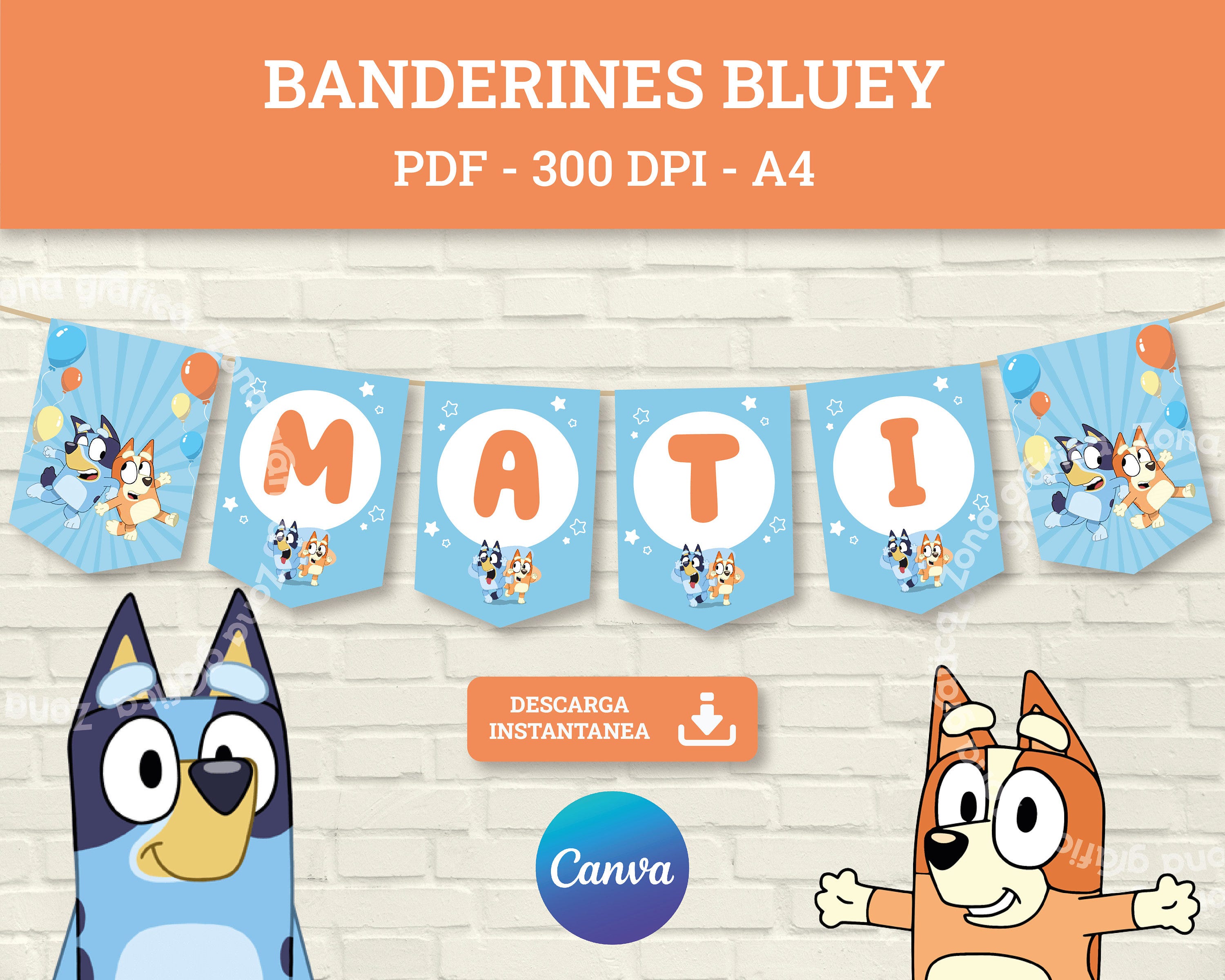 Banderines de cumpleaños Bluey, Decoración de cumpleaños de Bluey, Banderines de fiesta, Bluey PDF, Descarga instantánea