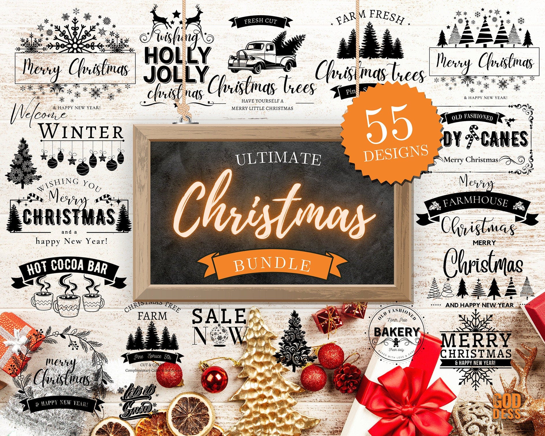 Christmas SVG Bundle for Farmhouse Christmas decor or Rustic Vintage Sign and Christmas Shirt with Xmas Saying, Cut File, Cricut