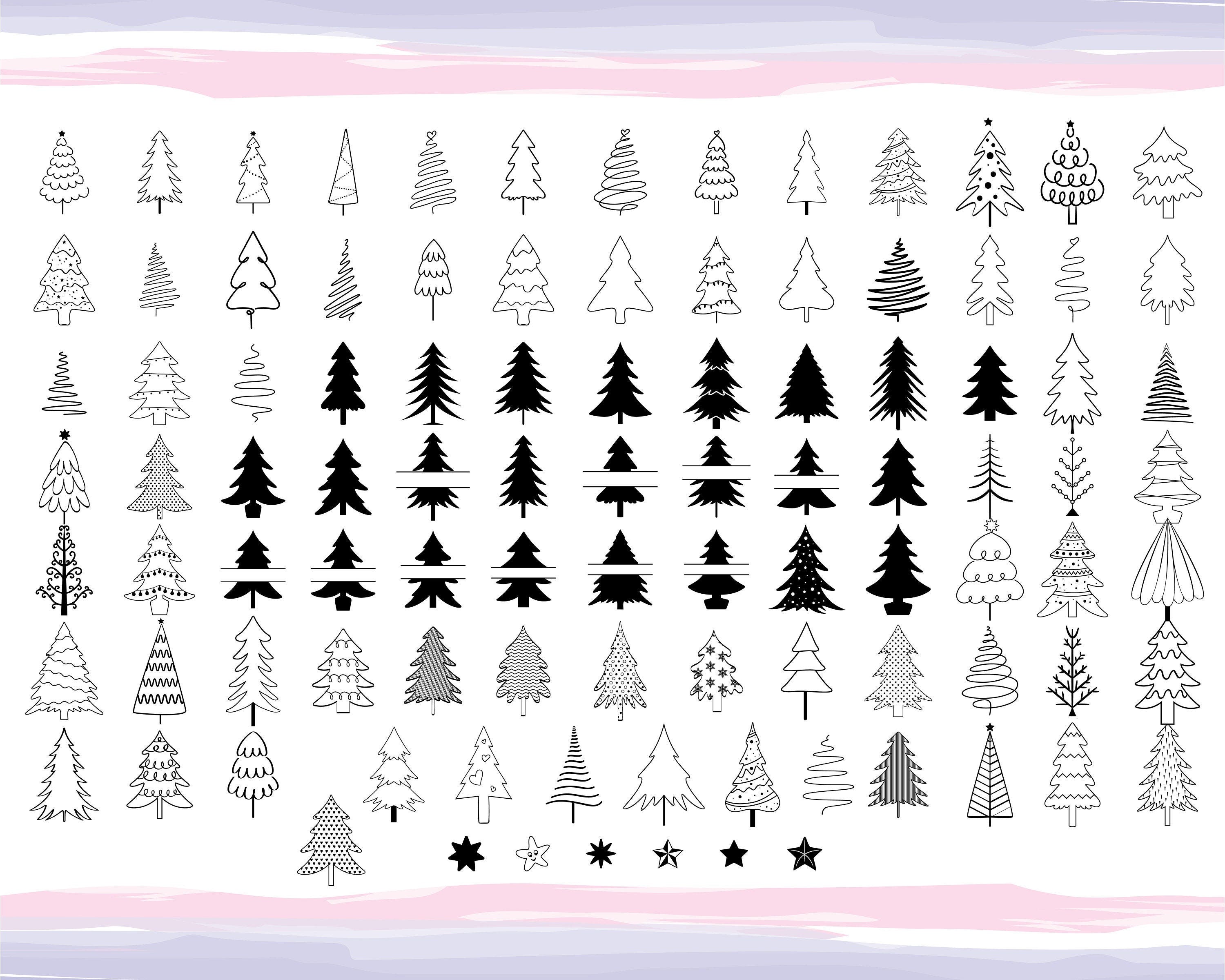 Christmas Tree Svg Bundle | Christmas Tree Doodles Drawing | Hand Drawn Christmas Tree | Pine Tree | Christmas Digital,Cricut,Silhouette,Dxf