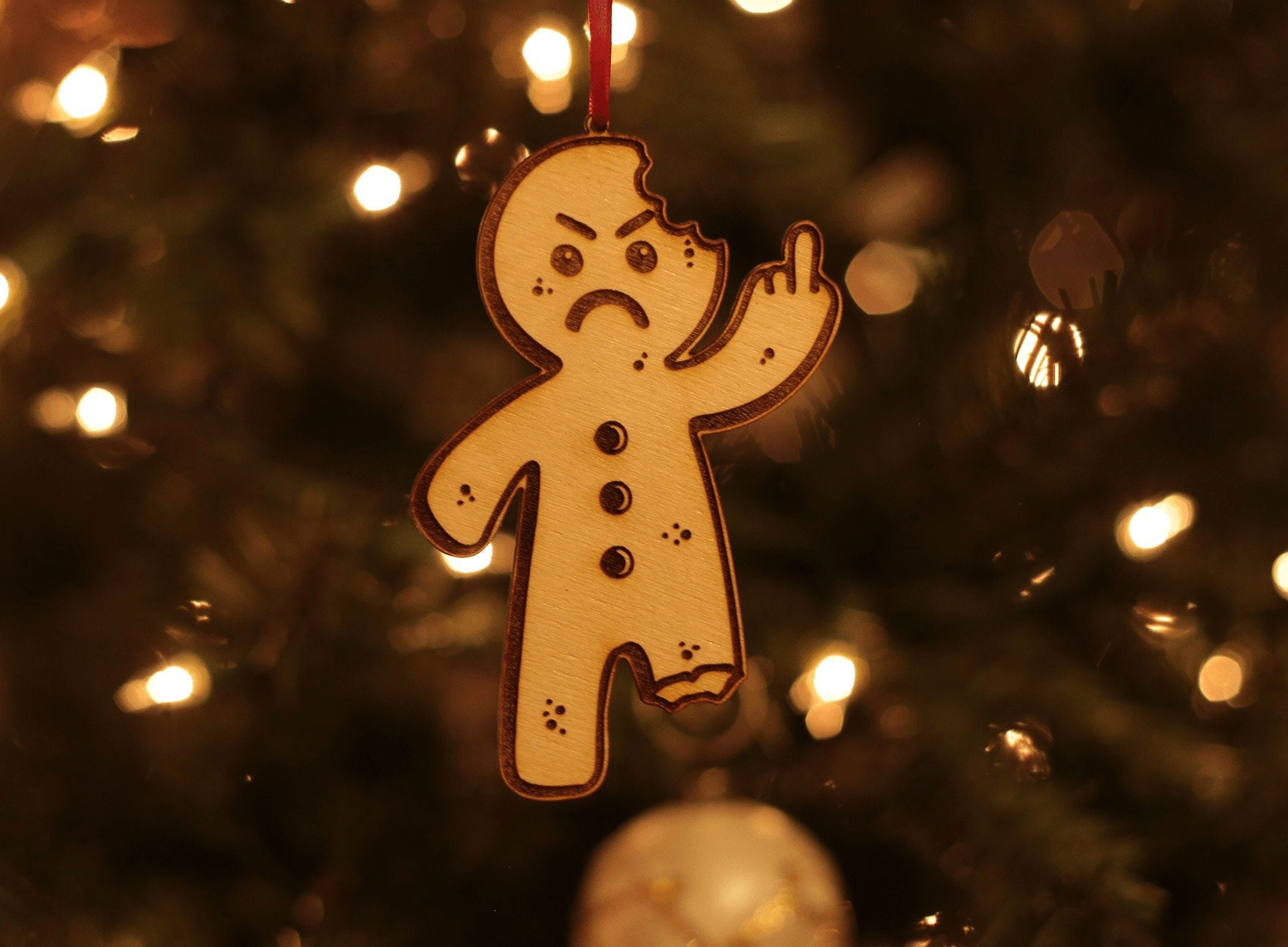 Naughty Gingerbread Man Christmas Ornament Unique Gag Gift Laser Engraved Wood Ornament