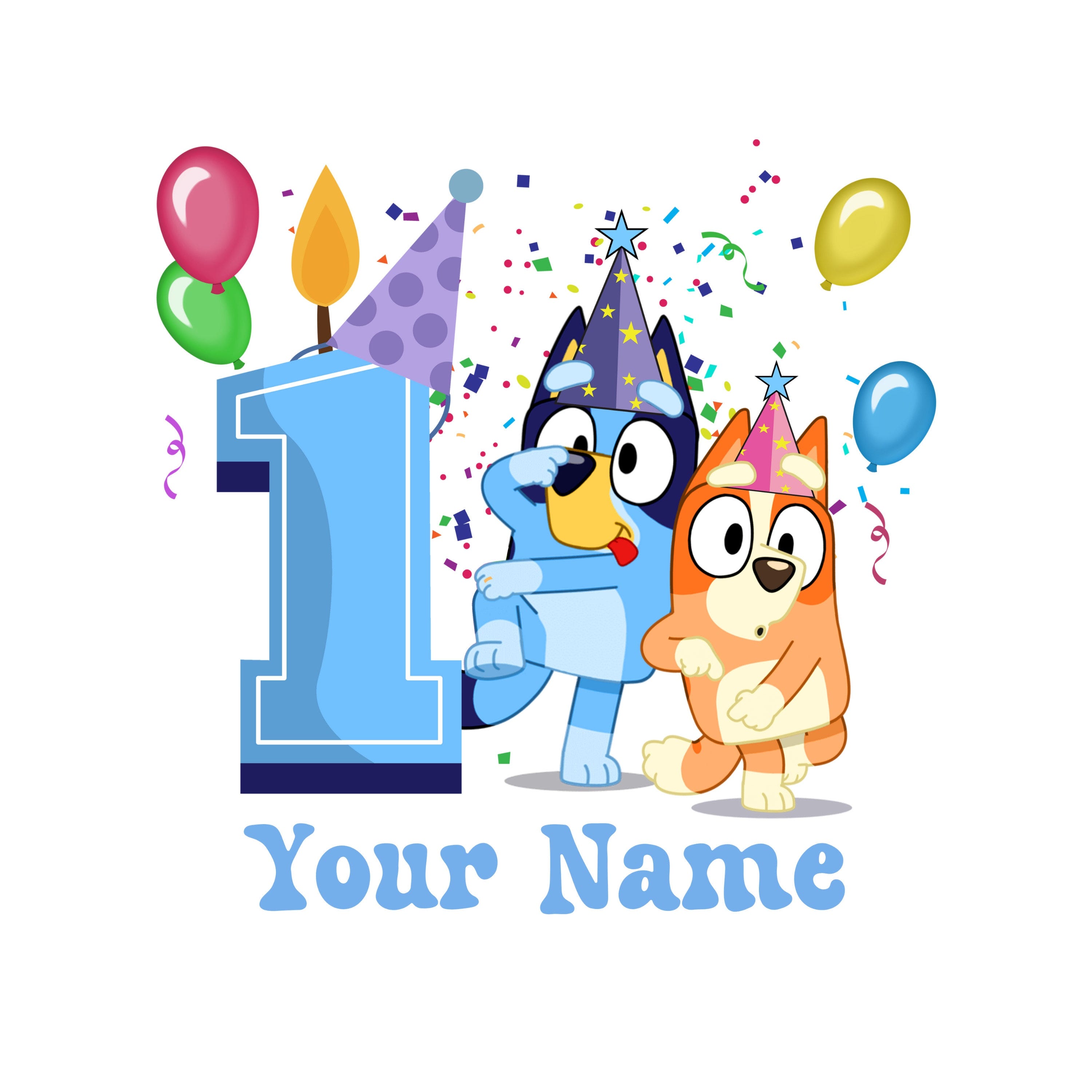 Blue Dog Birthday PNG Digital Download File Boy Age 1 Custom Name Colour Customise Sublimation Party Celebration Re-Size 300dpi Quality