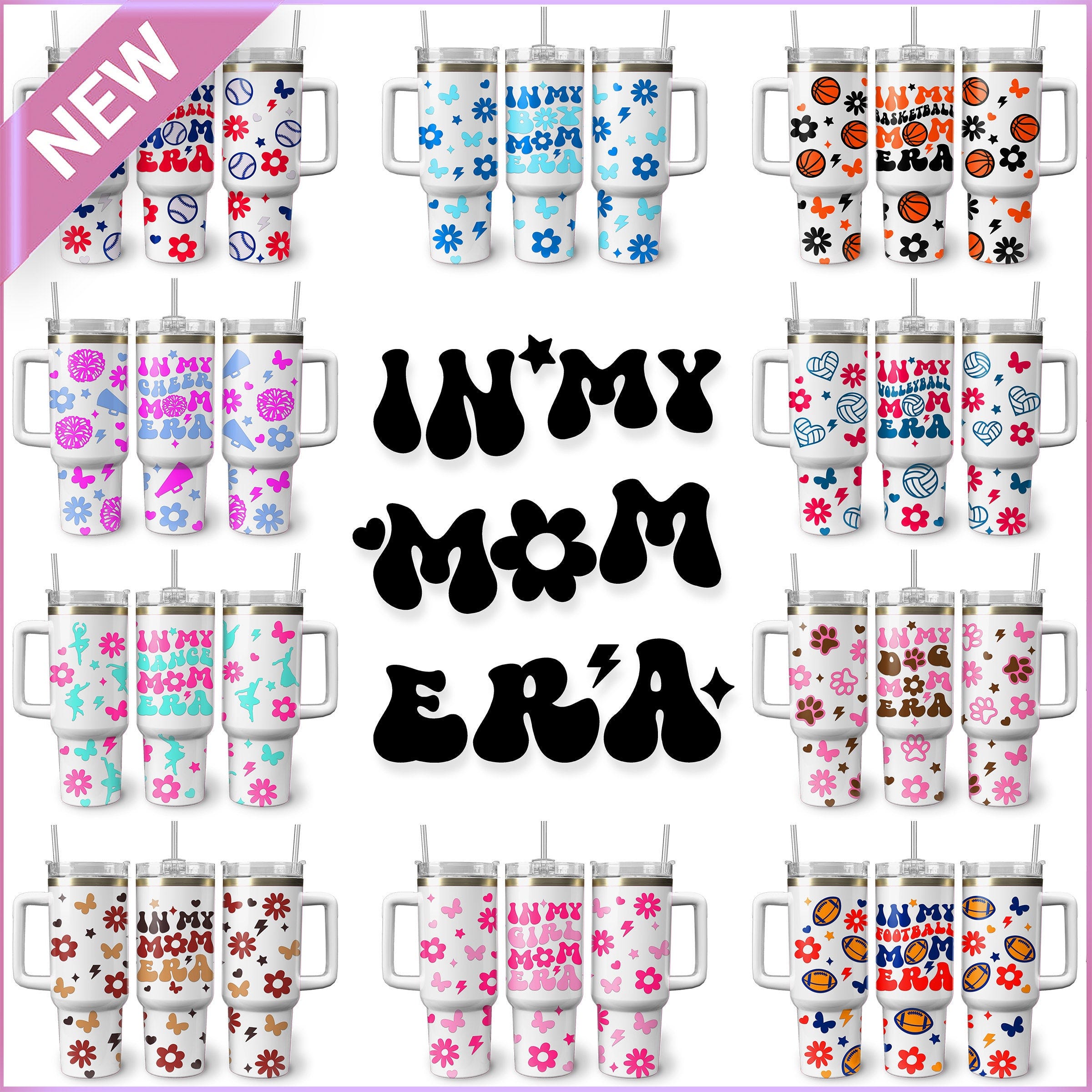 In My Mom Era Svg 40oz Stanley Tumbler Wrap Bundle Svg PNG, Mothers Day Boy Girl Mama era 40 oz Stanley Tumbler Cup Svg files for Cricut PNG