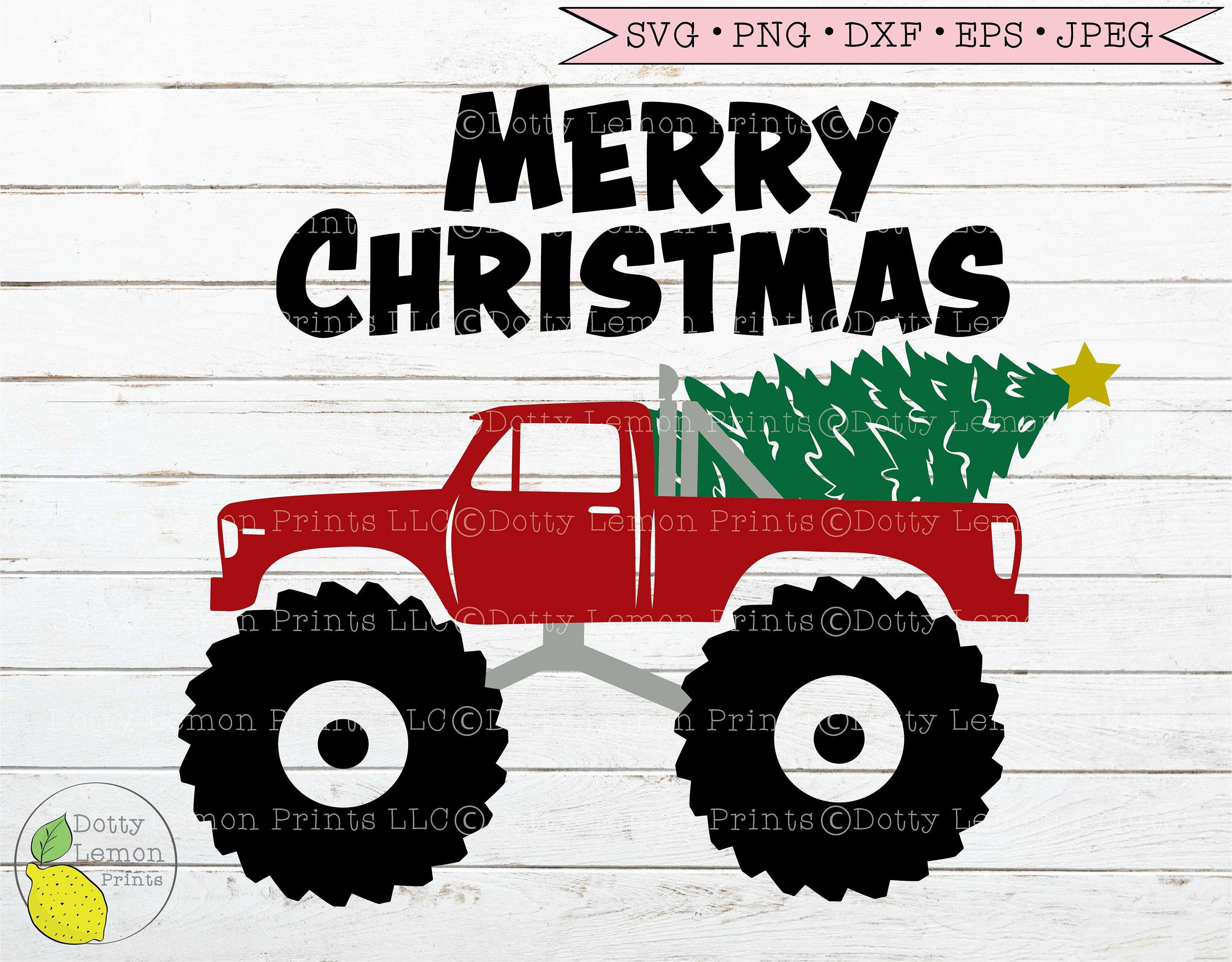 Christmas Monster Truck svg, Red Truck Christmas Tree svg  Holiday Decoration svg files for Cricut Downloads Silhouette Sublimation