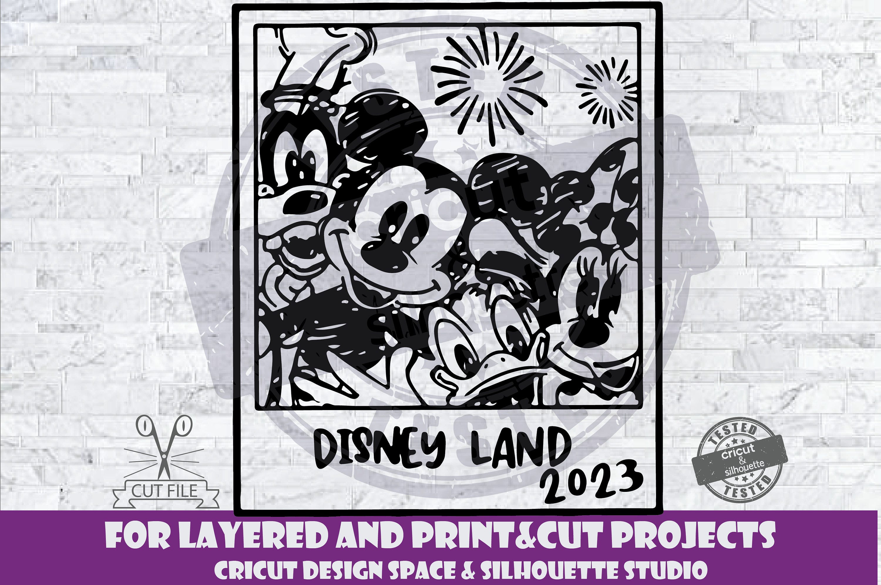 Mickey Mouse And Friends Polaroid 2023 SVG Design Files For Cricut Silhouette Cut Files Layered Selfie SVG Polaroid Vacations