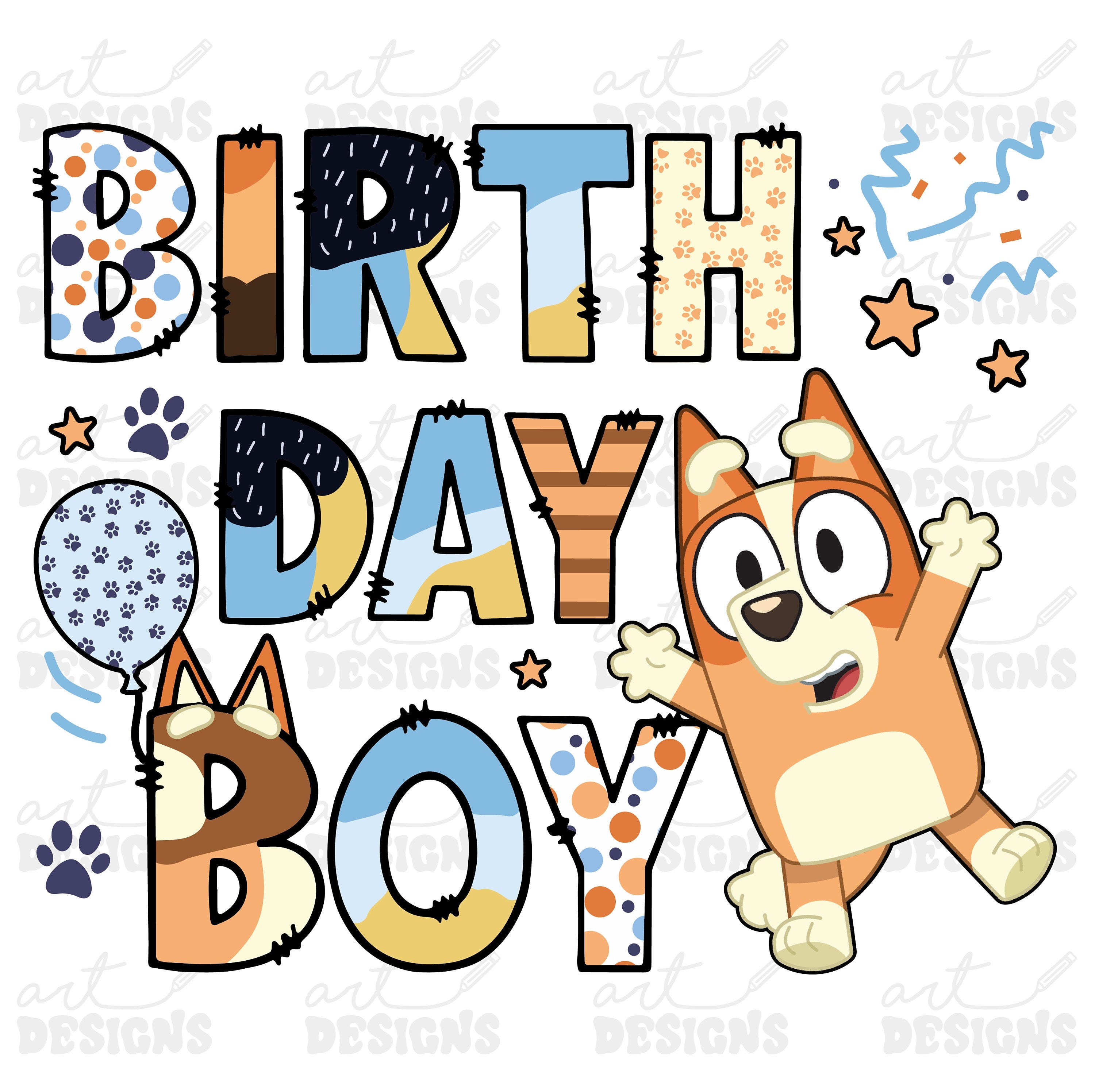 Birthday Boy Red Dog Clipart Elements, Letters Set, Blue Dog Sublimation Party,  PNG, Family Matching Shirt