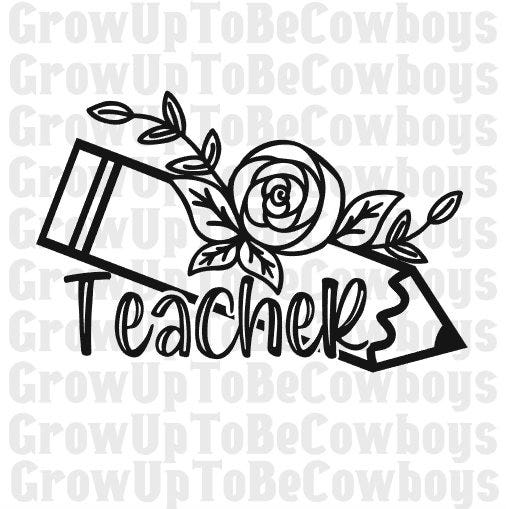 Floral Teacher SVG Cut-File | Flower Pencil Teacher SVG | Commercial Use Svg | Back to School Teacher Cut File | SVG for Cricut/Silhouette