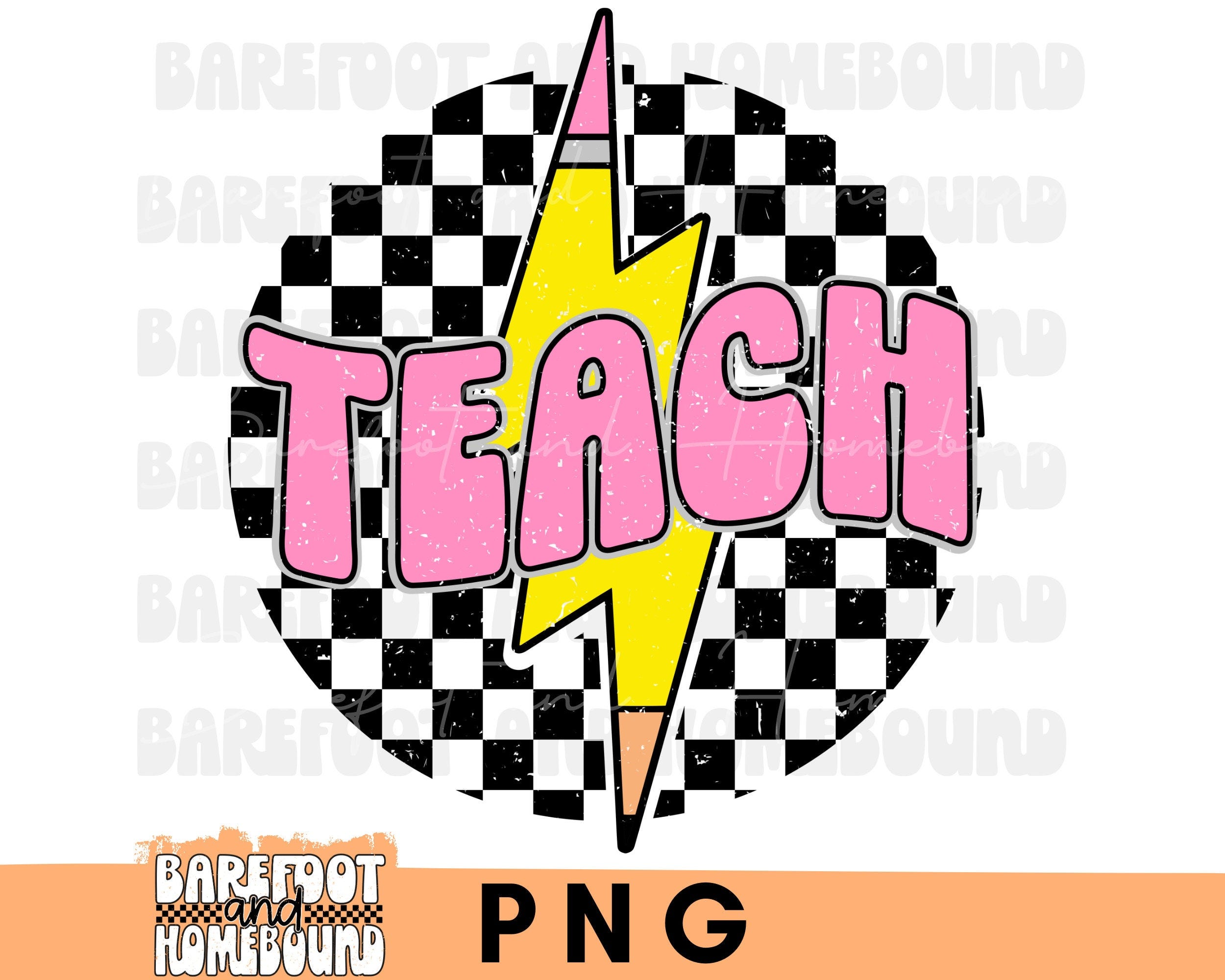 Checkered Teach PNG, Pencil Teacher Png, Lightning Bolt Teach PNG, Retro Teach Png, Teacher Gift PNG, Checkerboard Teach Shirt Design