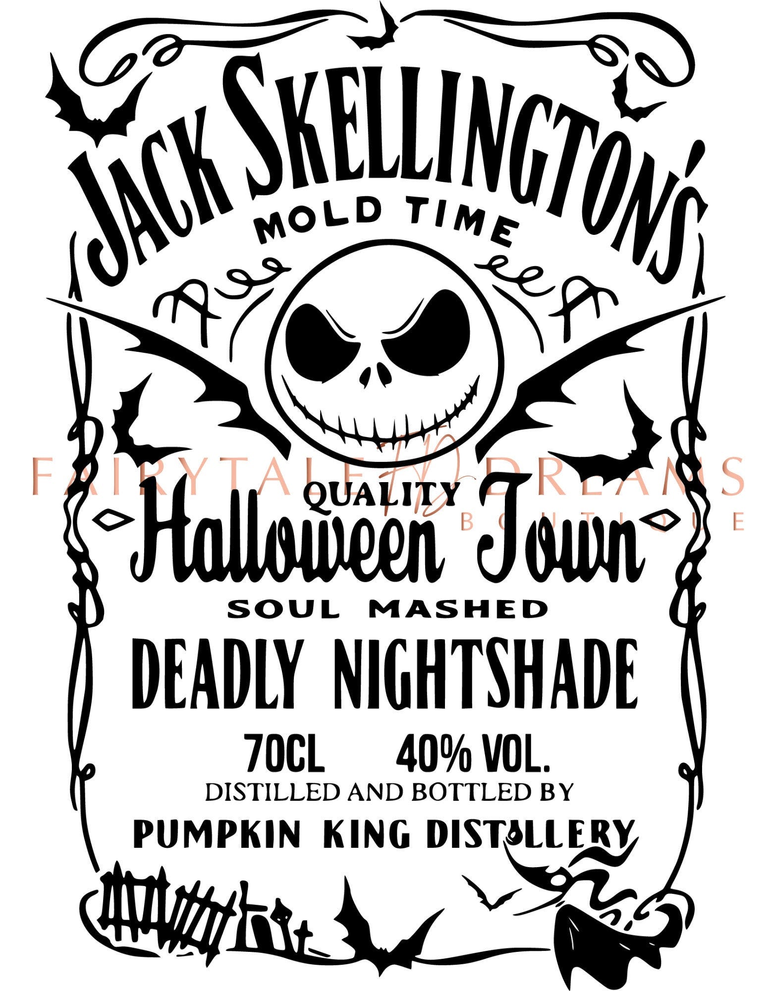Jack Skellington Whiskey Brewery Distillery Label Halloween Movie Nightmare Before Christmas Svg Png Jpeg t-shirt Decal CNC Laser Clipart