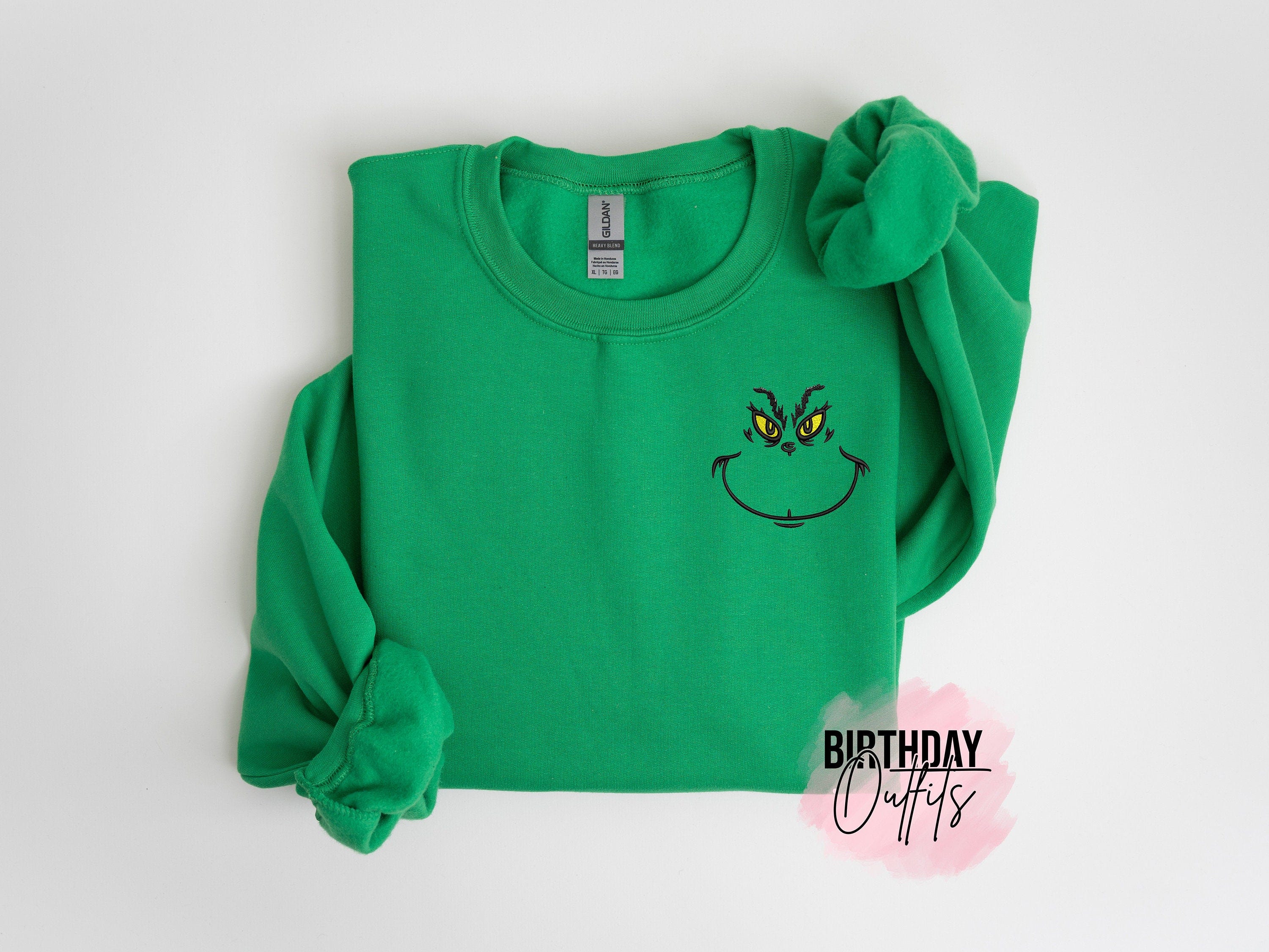 Grinch Face Embroidered Christmas Sweatshirt, Holiday Apparel, grinch Sweatshirt, Cozy Christmas Embroidery, Christmas Gifts, Grinch gifts