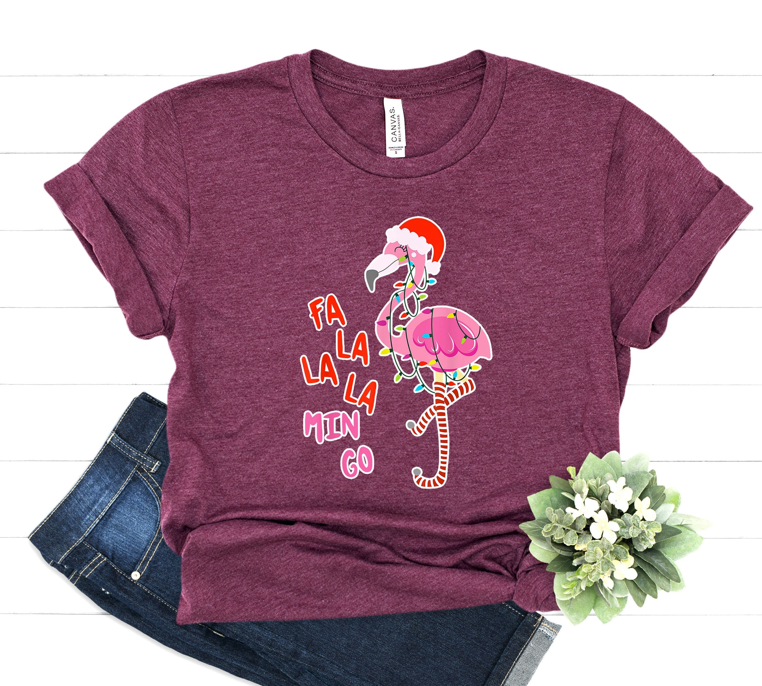 Christmas Flamingo Shirt - Funny Fa La La Mingo Tee - Pink Flamingo Xmas T-shirt - Women