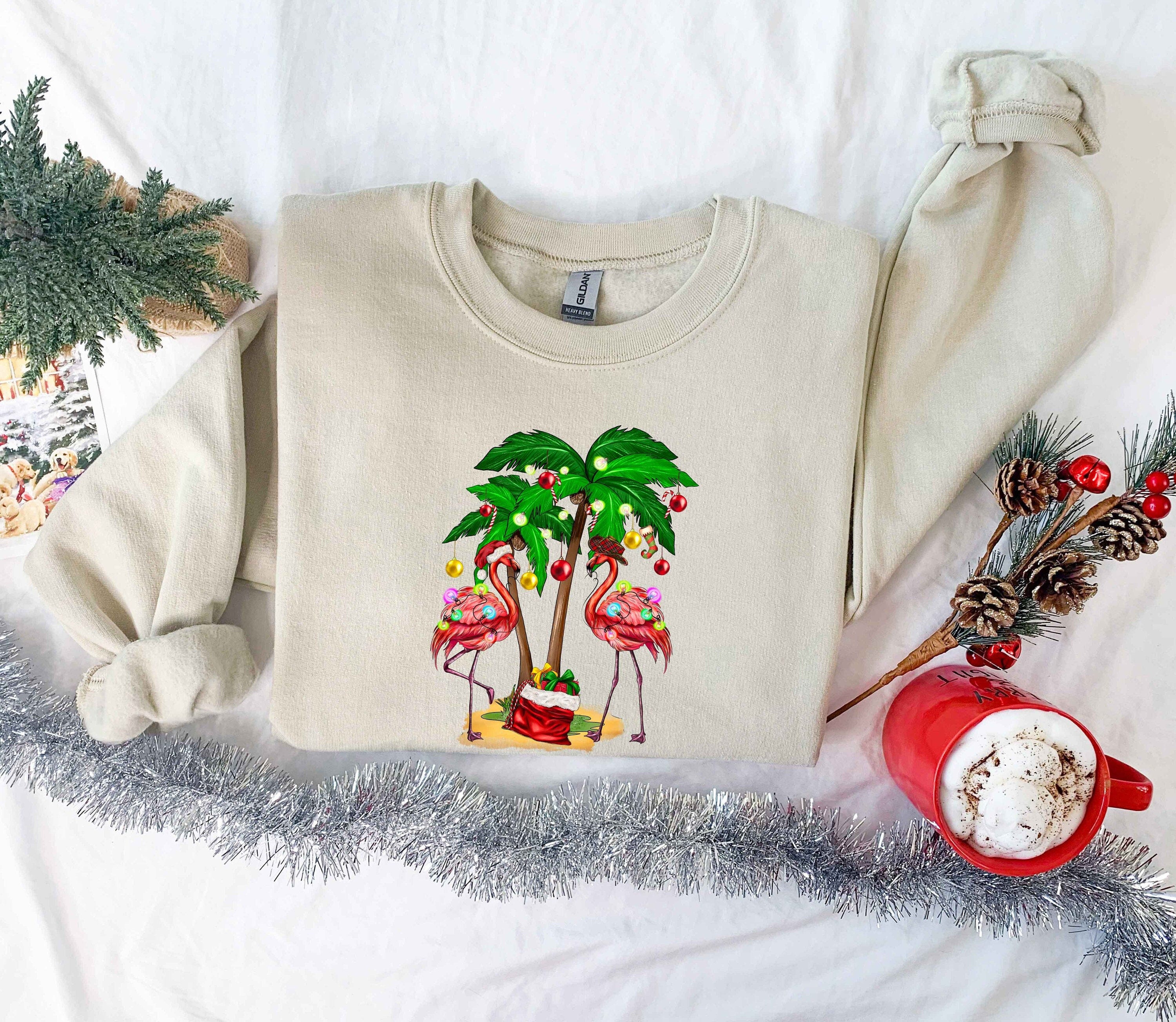 Christmas Flamingo Sweatshirt, Christmas Sweatshirt, Gift for Her, String Lights Sweatshirt, Gift For Women, Christmas Gift, Merry Christmas