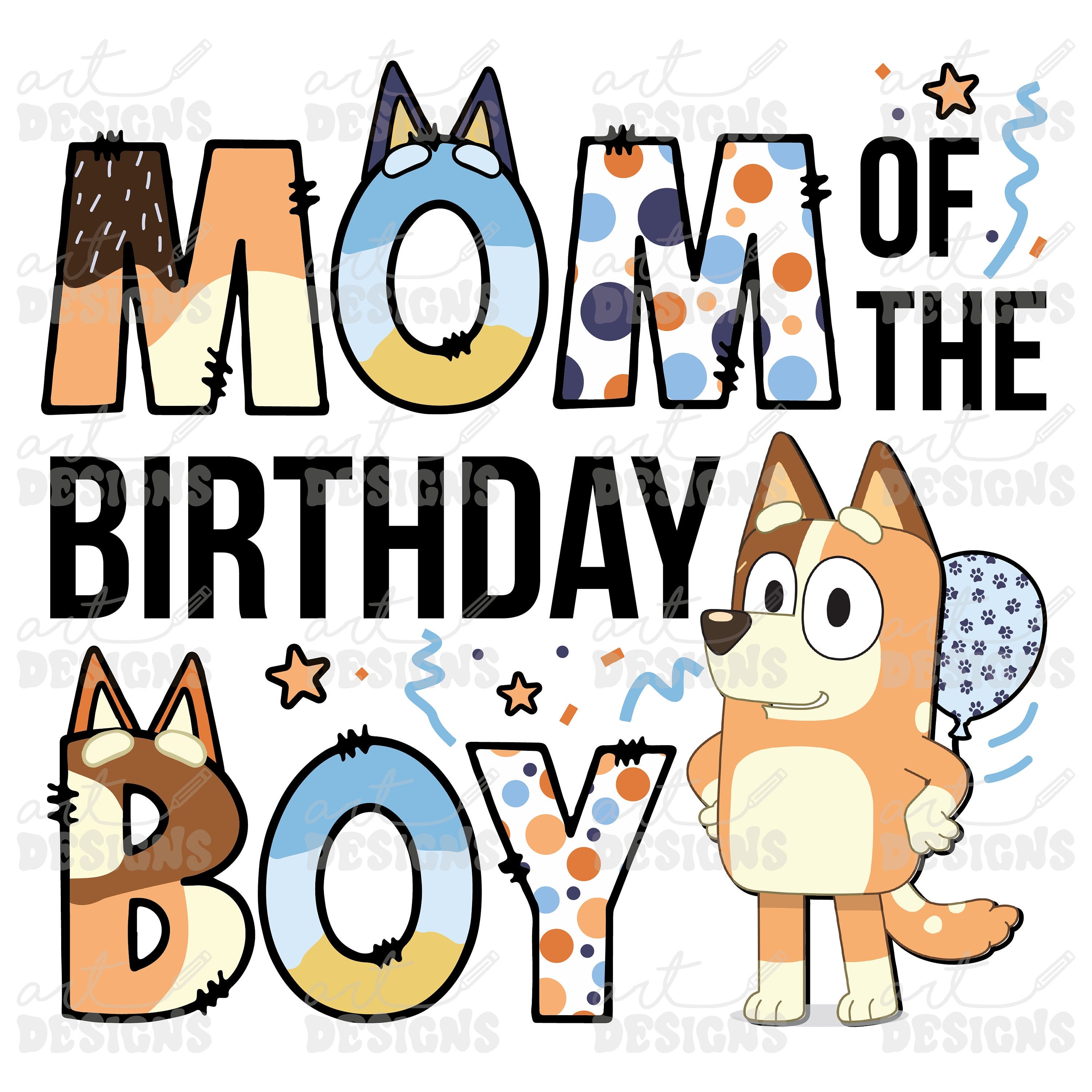 Blue Dog Mom of the Birthday Boy Clipart Elements, Letters Set, Blue Dog Sublimate Bday Party, PNG, Family Matching Shirt