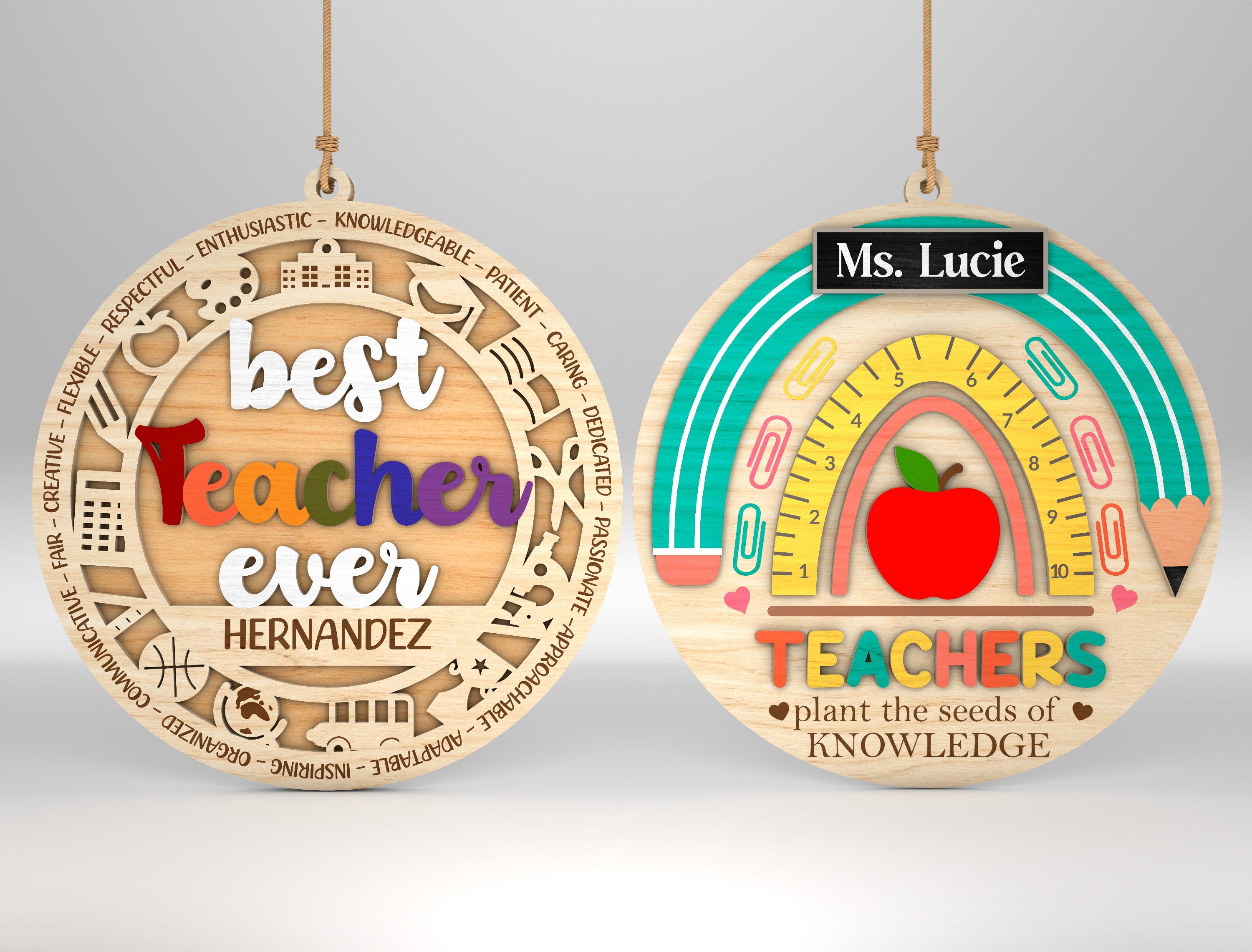 Personalized Best Teacher Ever Ornaments Svg,Gift for Teacher,Teacher Ornament Laser cut file,Teacher Appreciation Day,Glowforge SVG Files