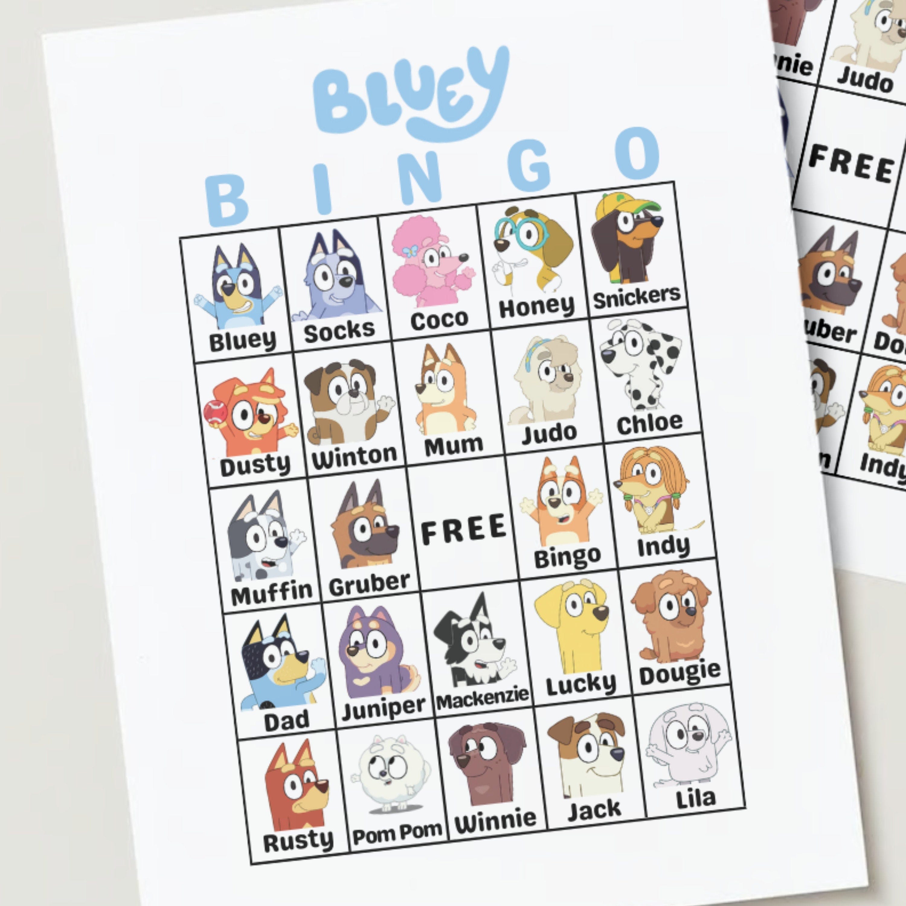 20 Unique Bluey Bingo Cards - Preschool, Kindergarten, Elementary Education ; PDF Printable Files Instant Download
