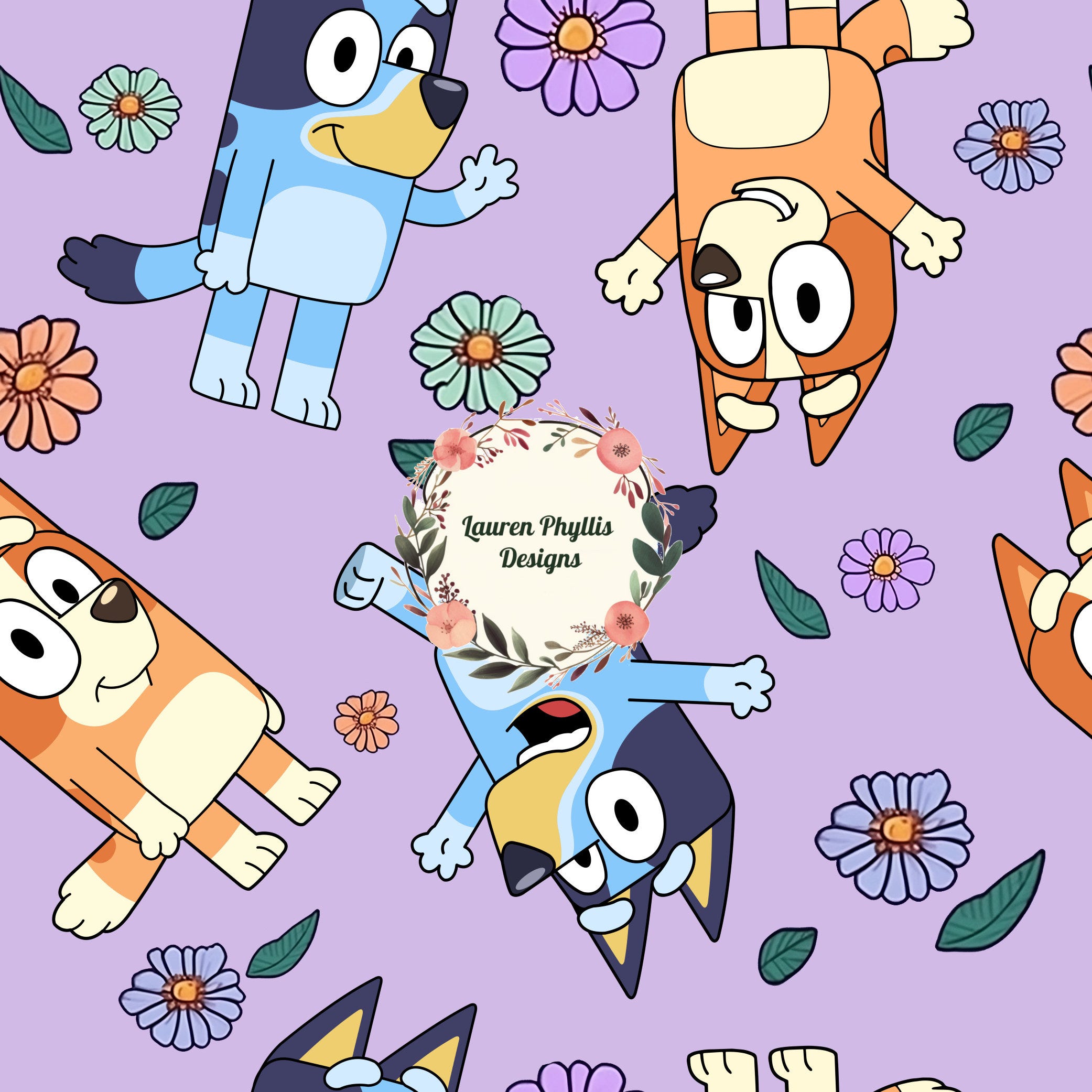 Cartoon dogs with Flowers seamless pattern for sublimation and fabric printing, girls seamless pattern, kids seamless pattern file