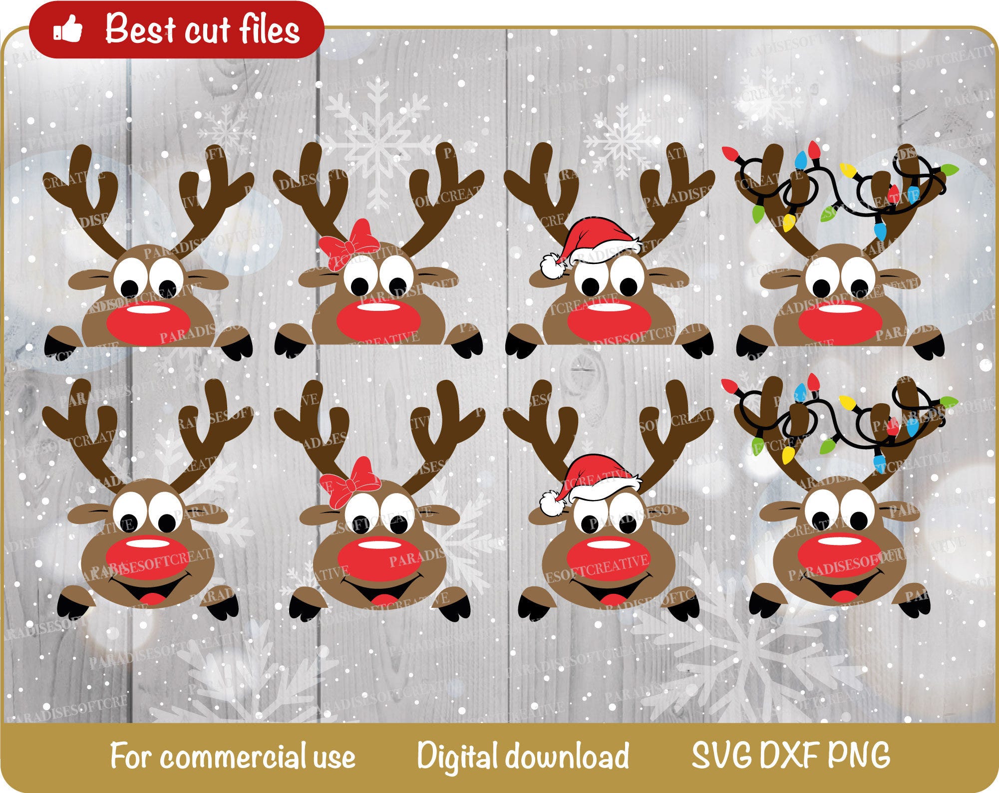 Reindeer SVG, Reindeer Face Svg, Christmas Reindeer Svg, Rudolph reindeer svg, Xmas reindeer svg, Santa reindeer, DXF Cricut cut file vector