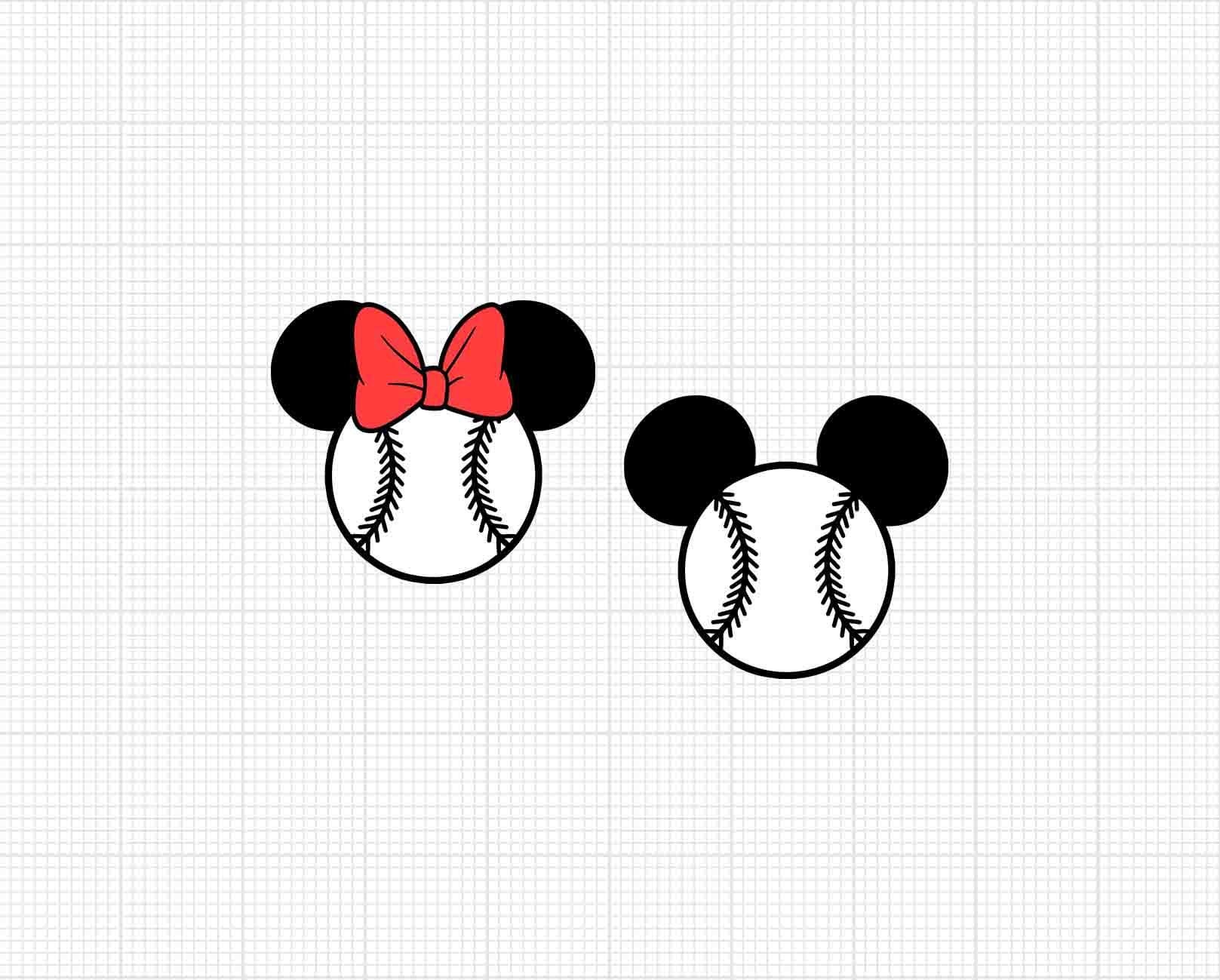 Baseball, Mickey Minnie Mouse, Sports, Ball, Team, Ears Head Bow, Svg and Png Formats, Cut, Cricut, Silhouette, Clipart, Instant Download