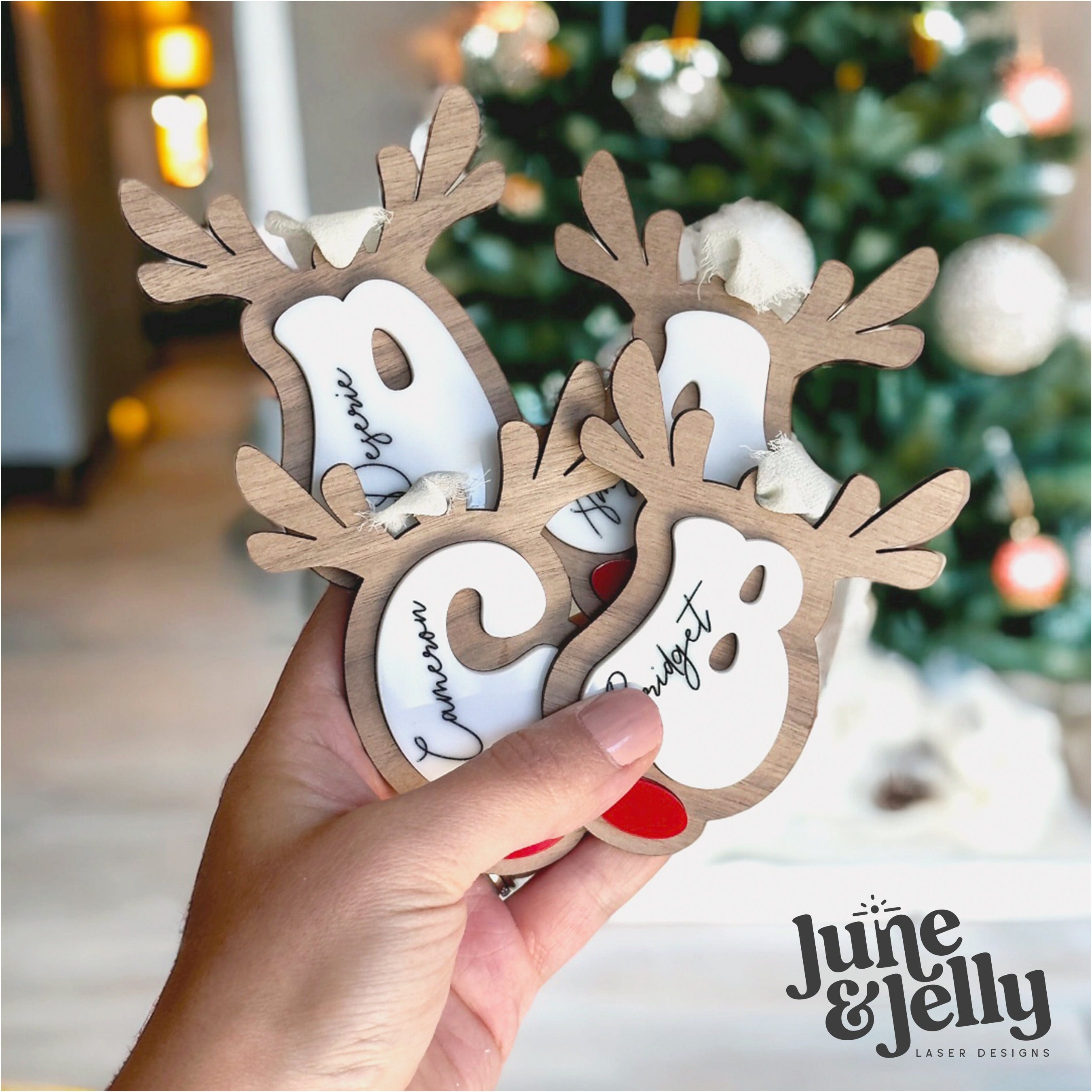 Boho Retro Reindeer Christmas Ornament Stocking Hanger | Laser Glowforge SVG File